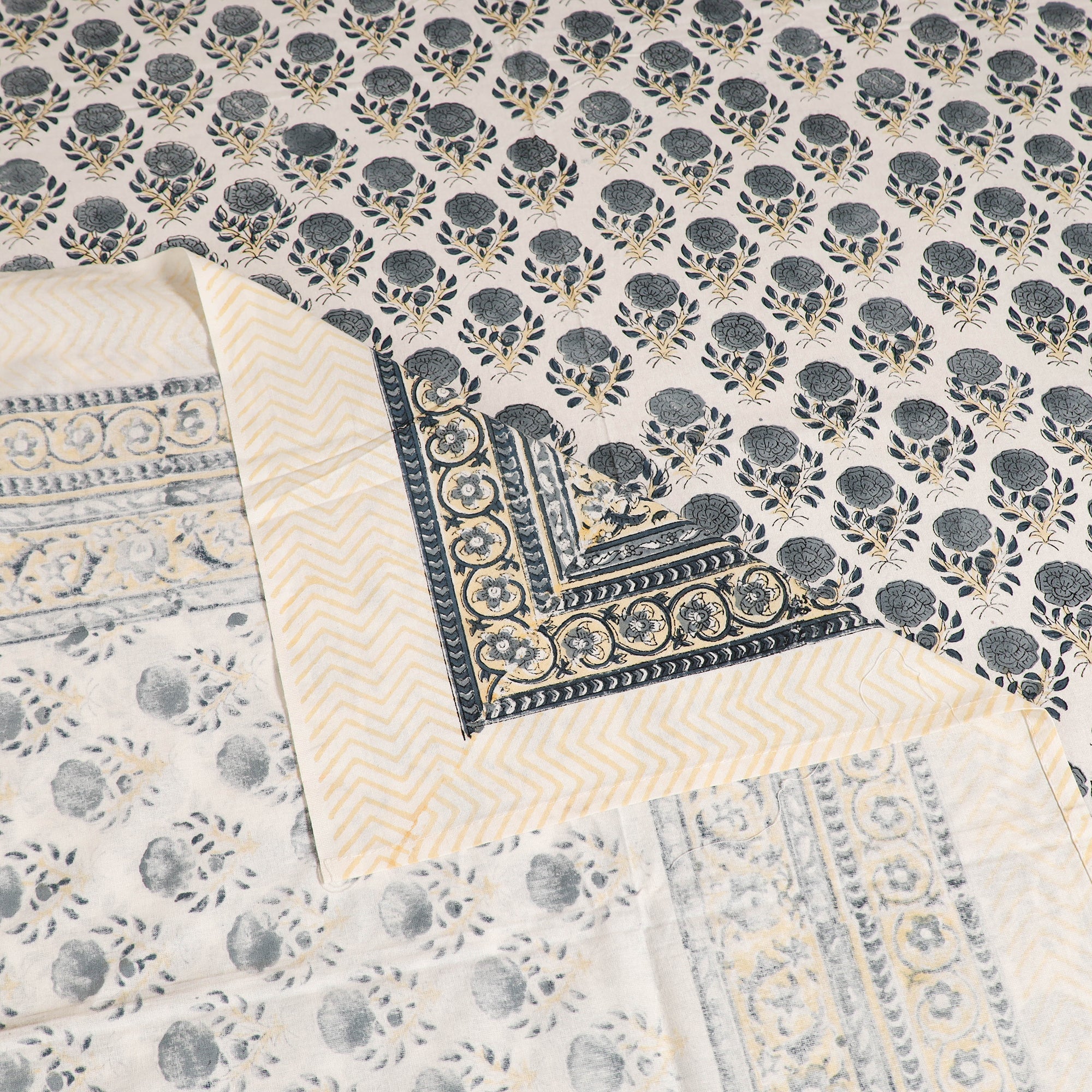 Beige - Sanganeri Hand Block Print Cotton Single Bedsheet (90 x 60 in) 54 - Image 3