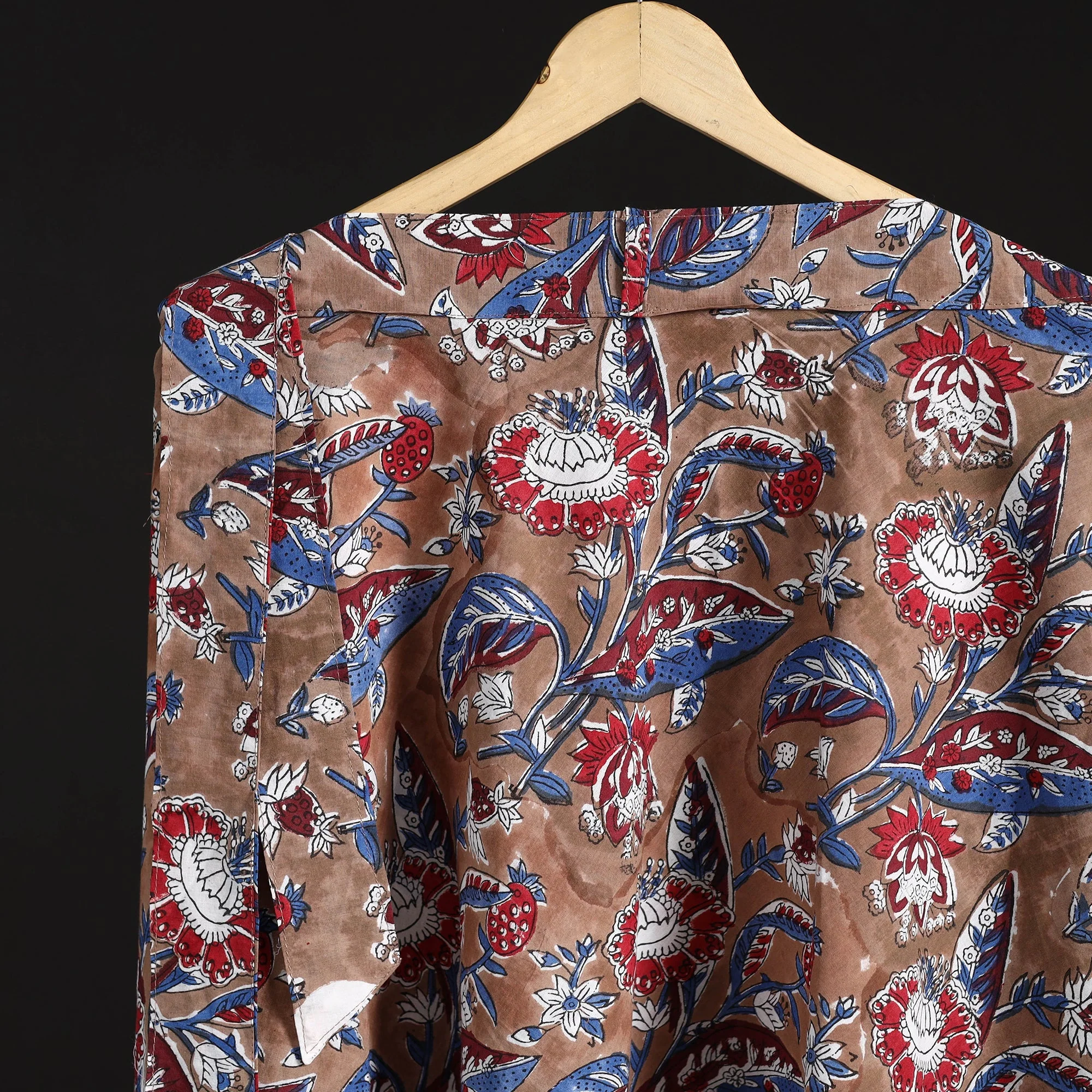 Brown - Sanganeri Hand Block Print Cotton Wrap Around Skirt 60 - Image 3