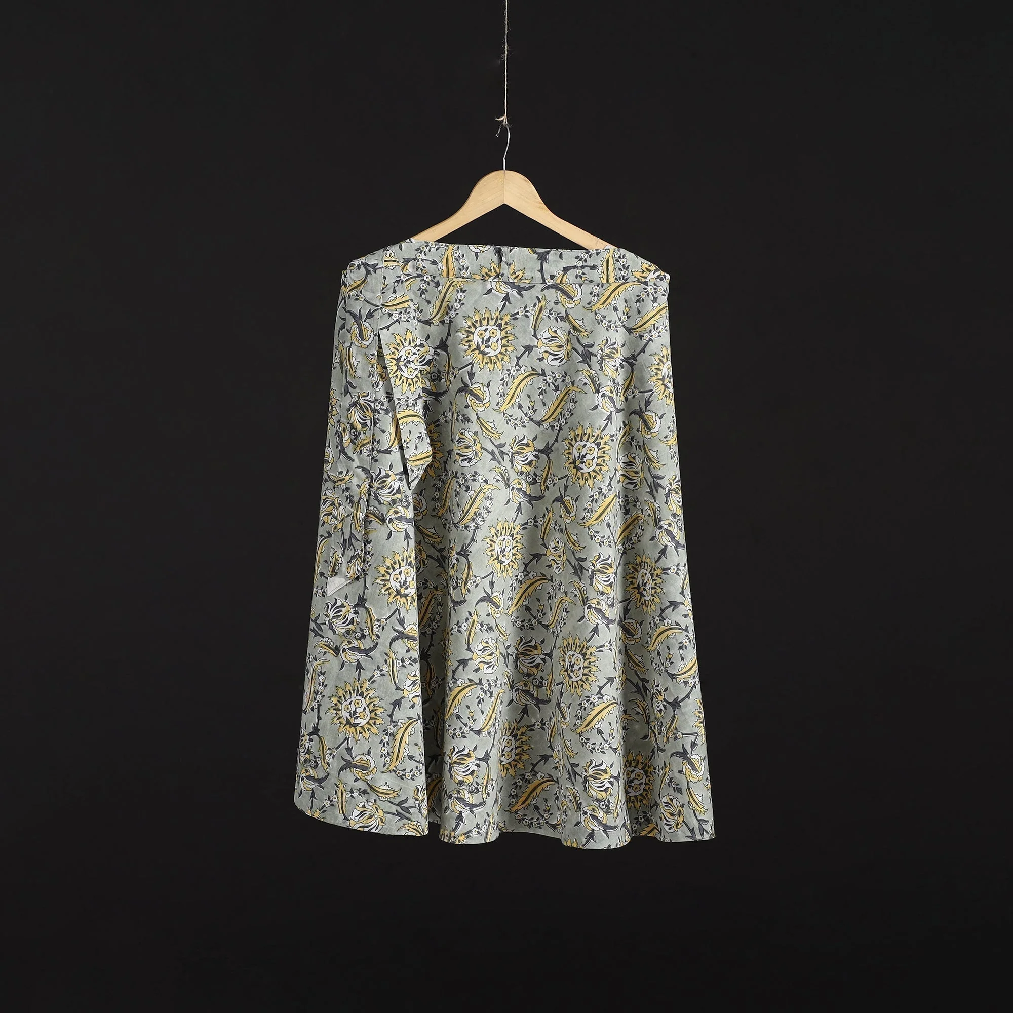 Grey - Sanganeri Hand Block Print Cotton Wrap Around Skirt 78