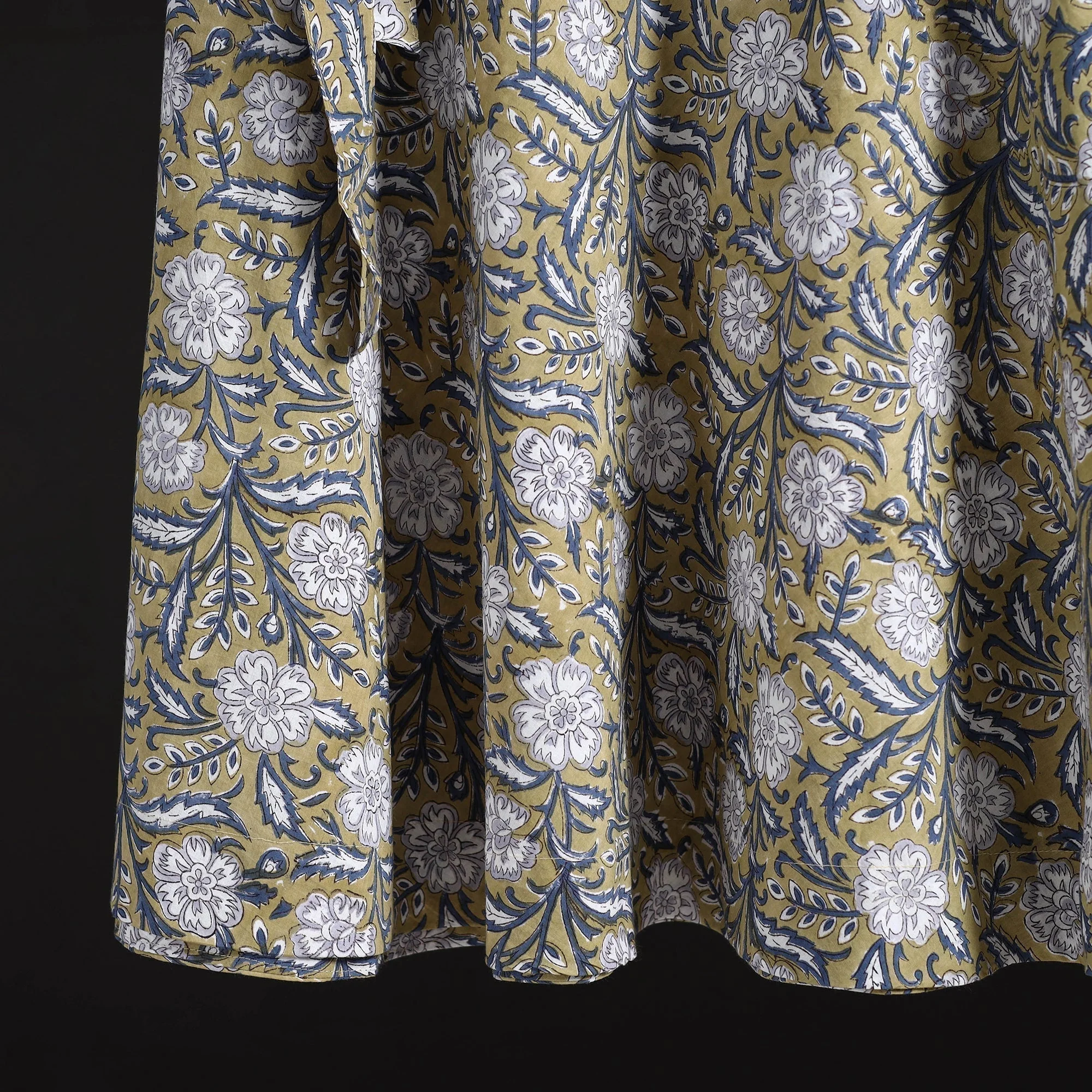 Yellow - Sanganeri Hand Block Print Cotton Wrap Around Skirt 79 - Image 4