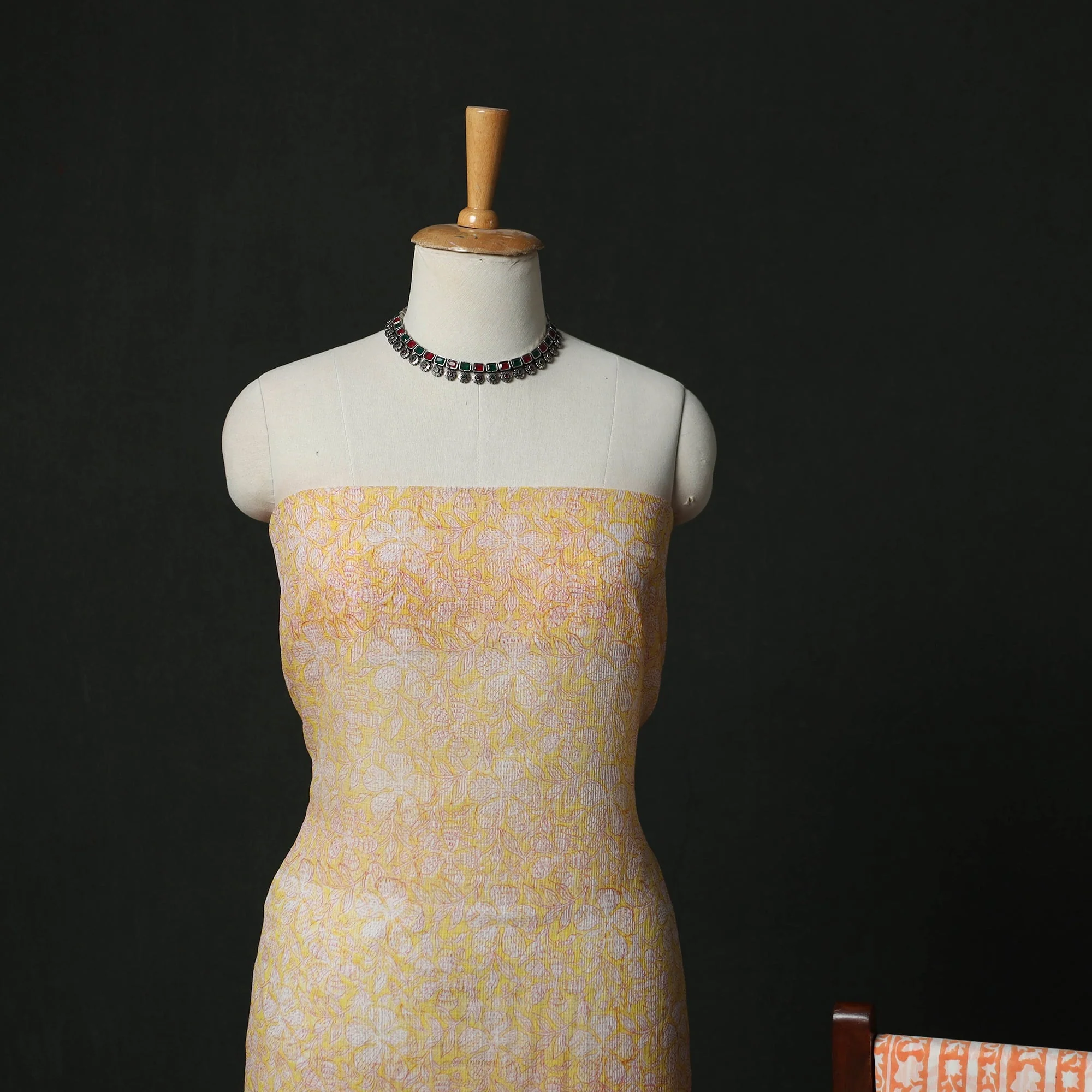 Yellow - Sanganeri Hand Block Print Kota Doria Cotton 3pc Unstitched Dress Material Suit Set 13 - Image 3