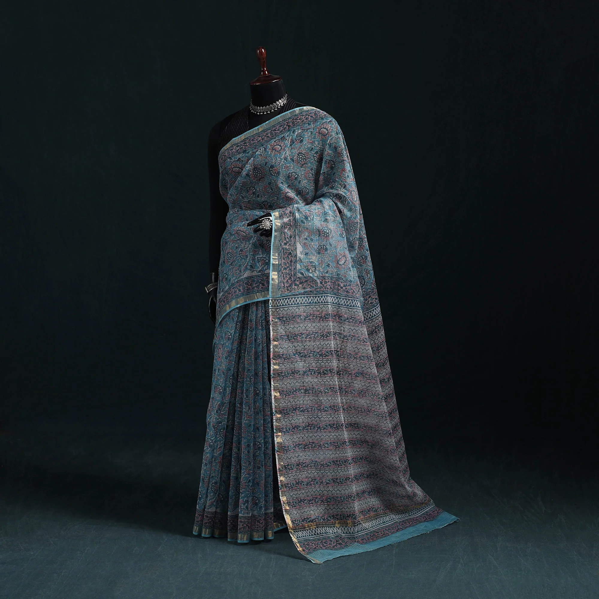 Sanganeri Hand Block Print Kota Doria Cotton Saree 07
