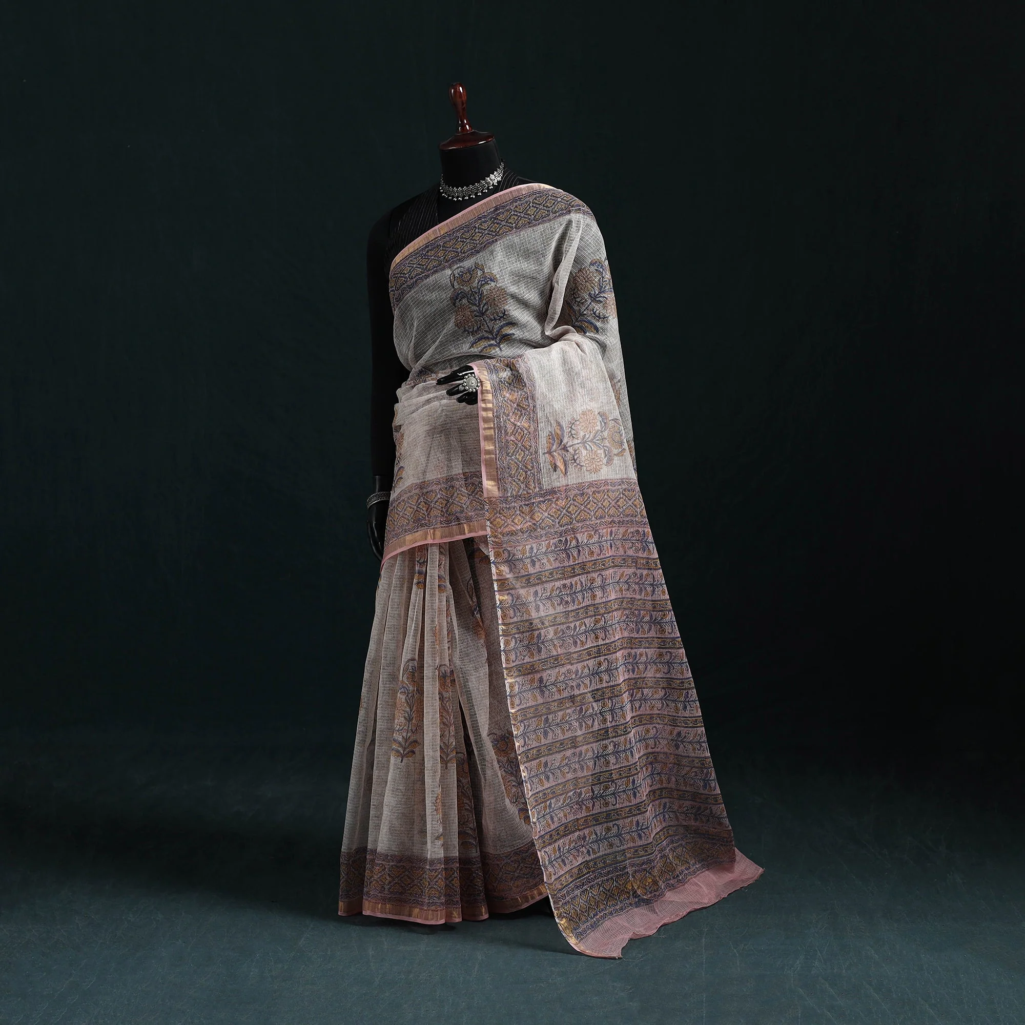 Sanganeri Hand Block Print Kota Doria Cotton Saree 18
