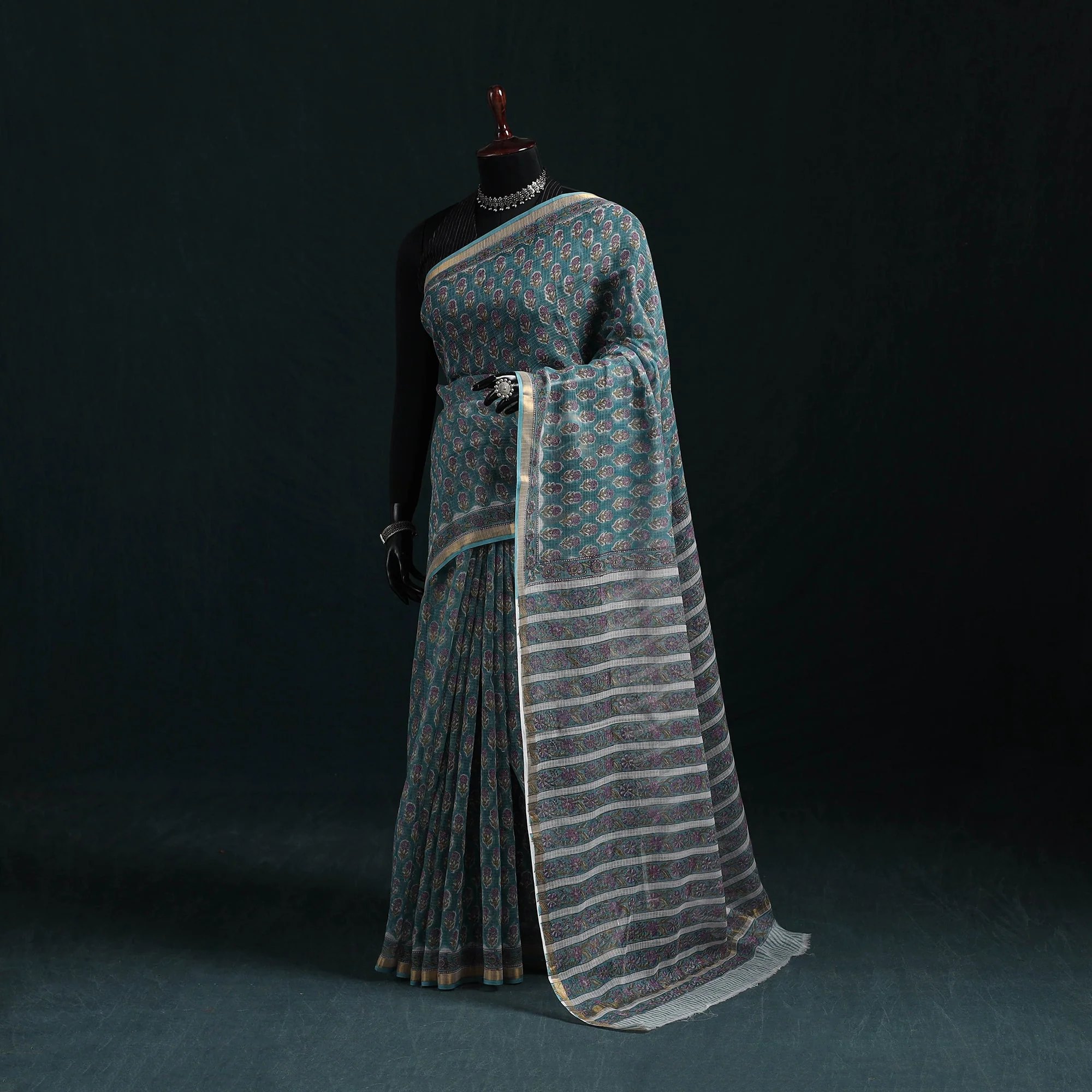 Sanganeri Hand Block Print Kota Doria Cotton Saree 23