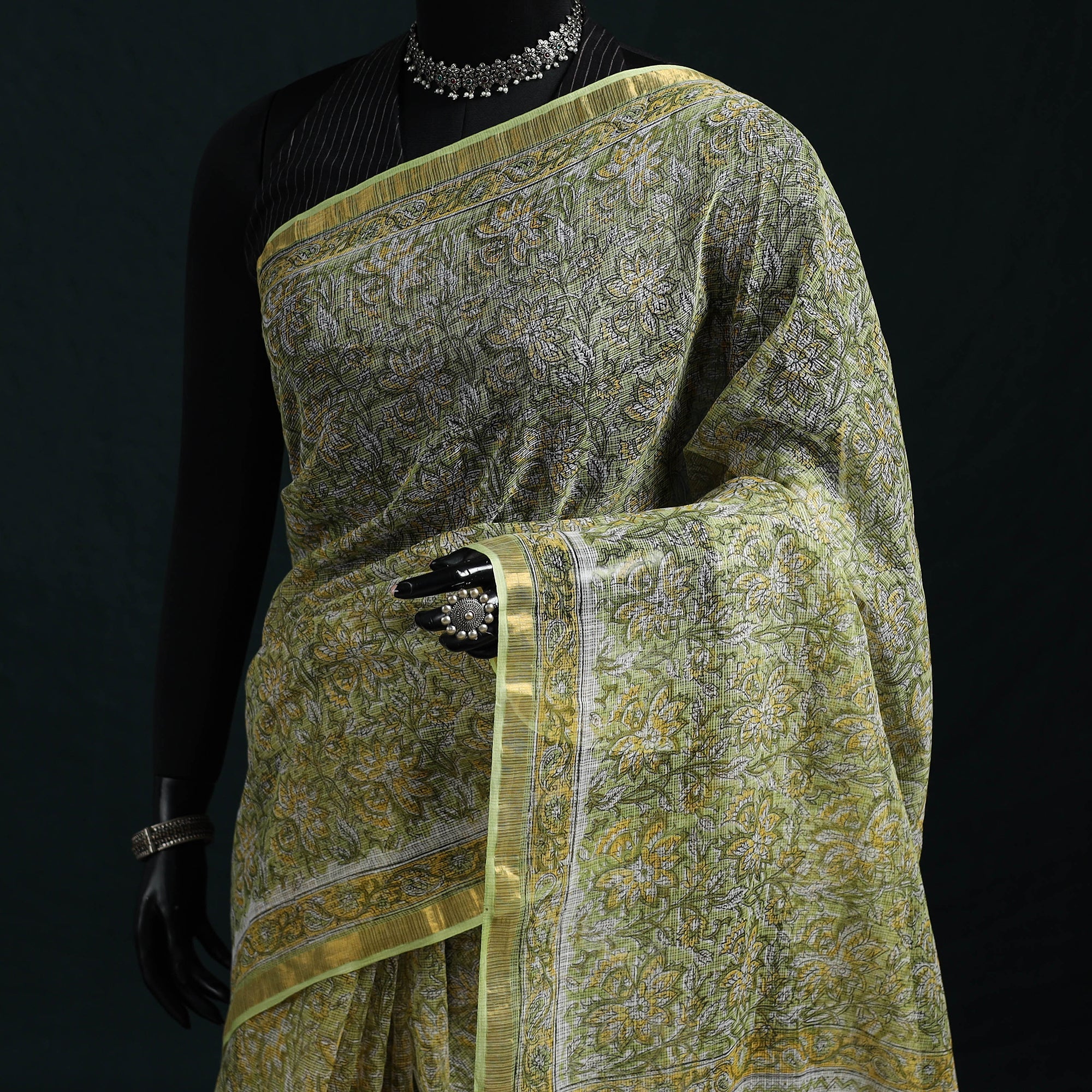 Sanganeri Hand Block Print Kota Doria Cotton Saree 25 - Image 2