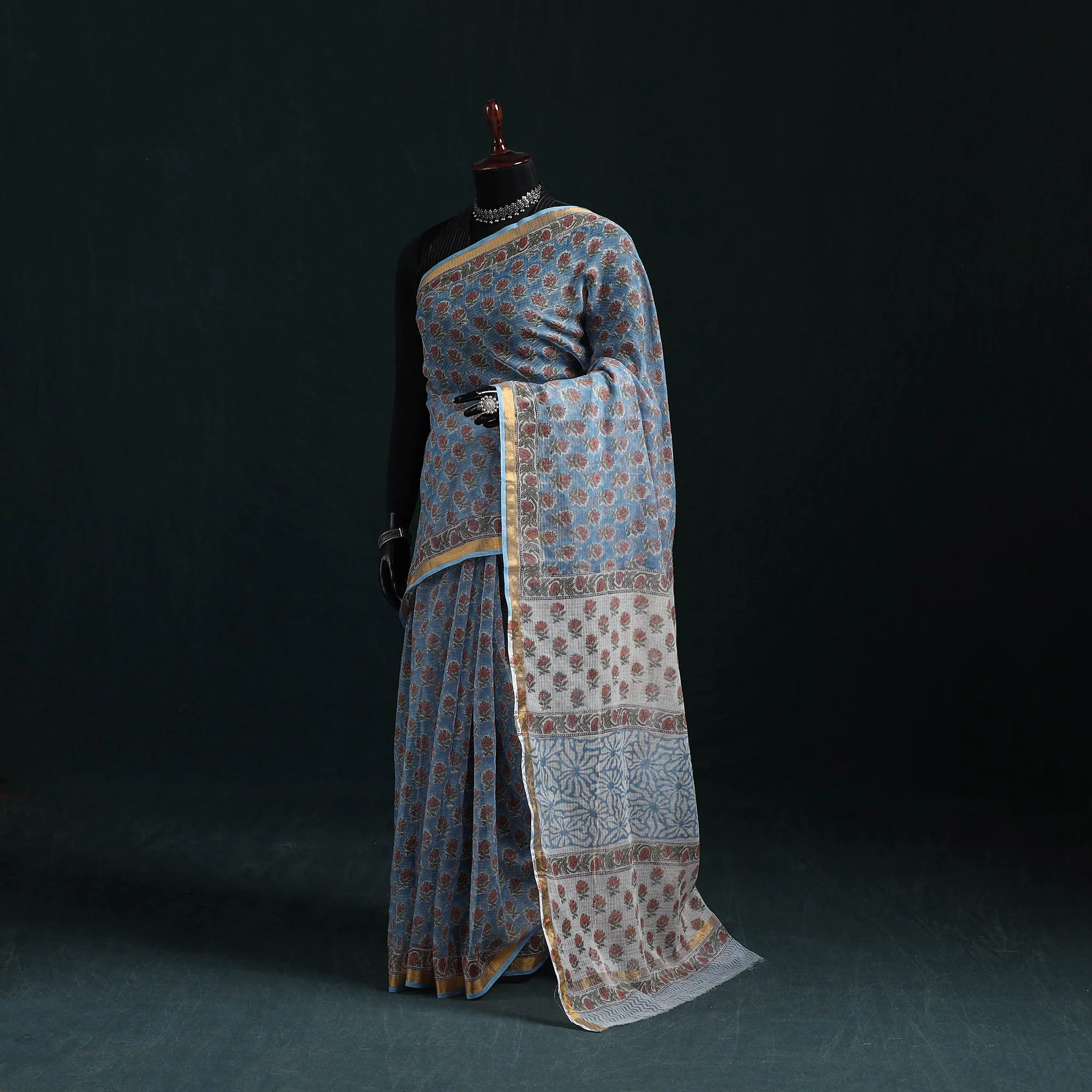 Sanganeri Hand Block Print Kota Doria Cotton Saree 34