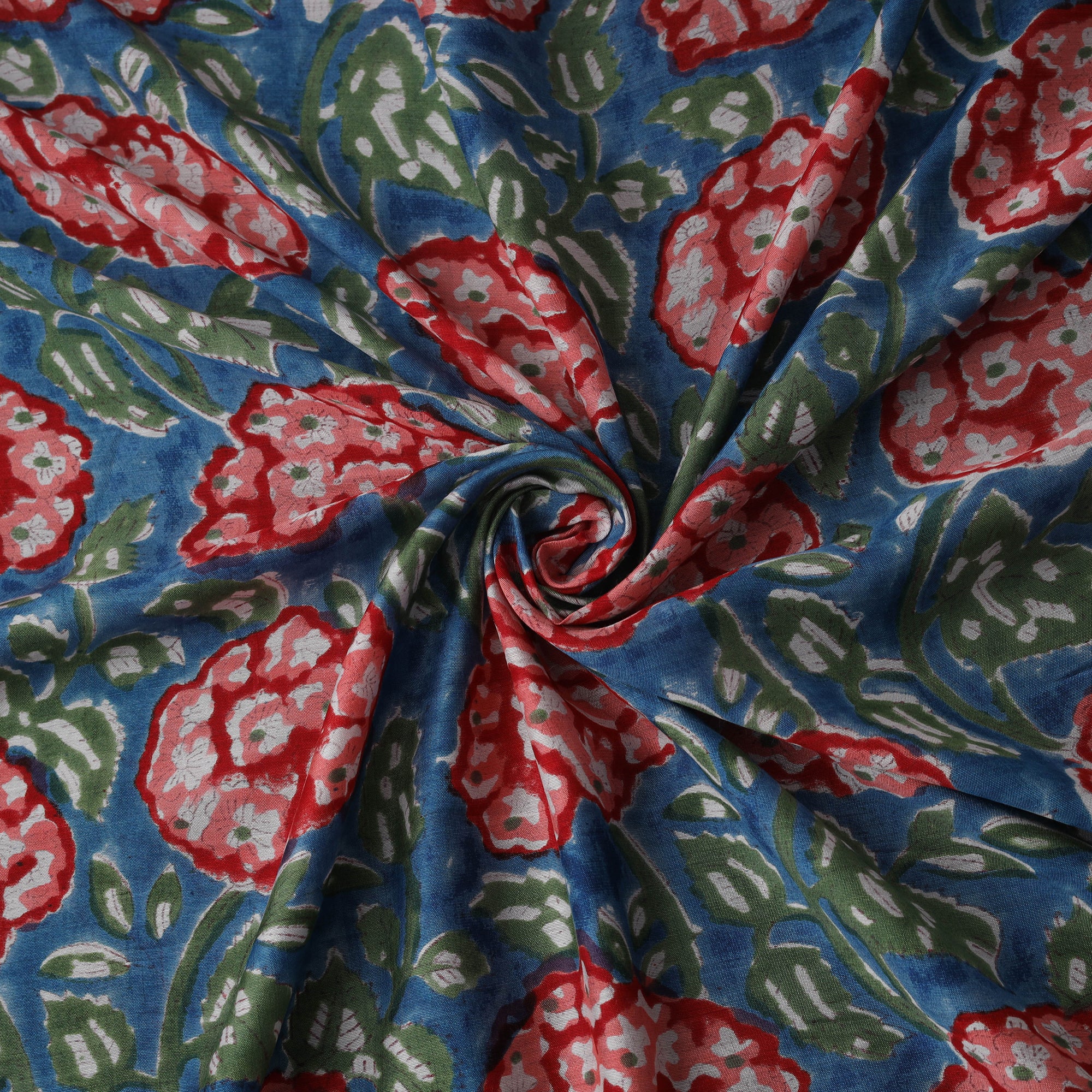 Blue - Sanganeri Hand Block Print Modal Silk Fabric 03