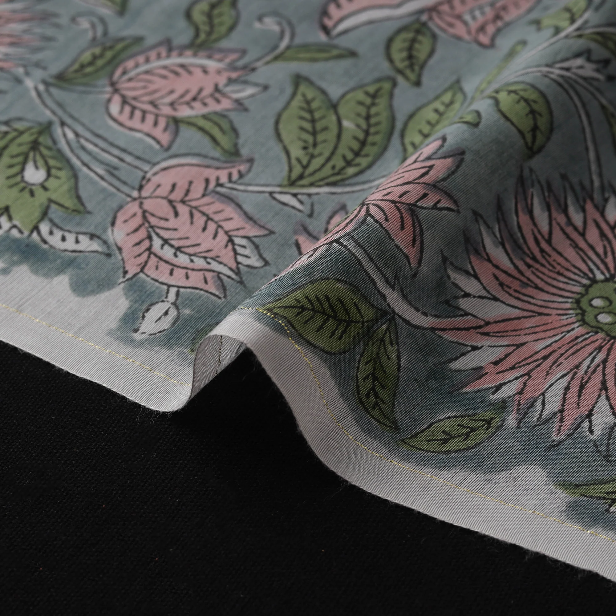 Green - Sanganeri Hand Block Print Modal Silk Fabric 04 - Image 4