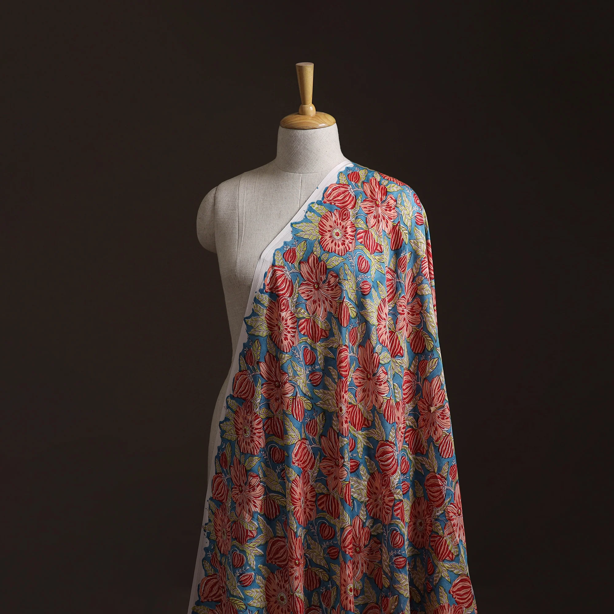 Blue - Sanganeri Hand Block Print Modal Silk Fabric 08 - Image 2
