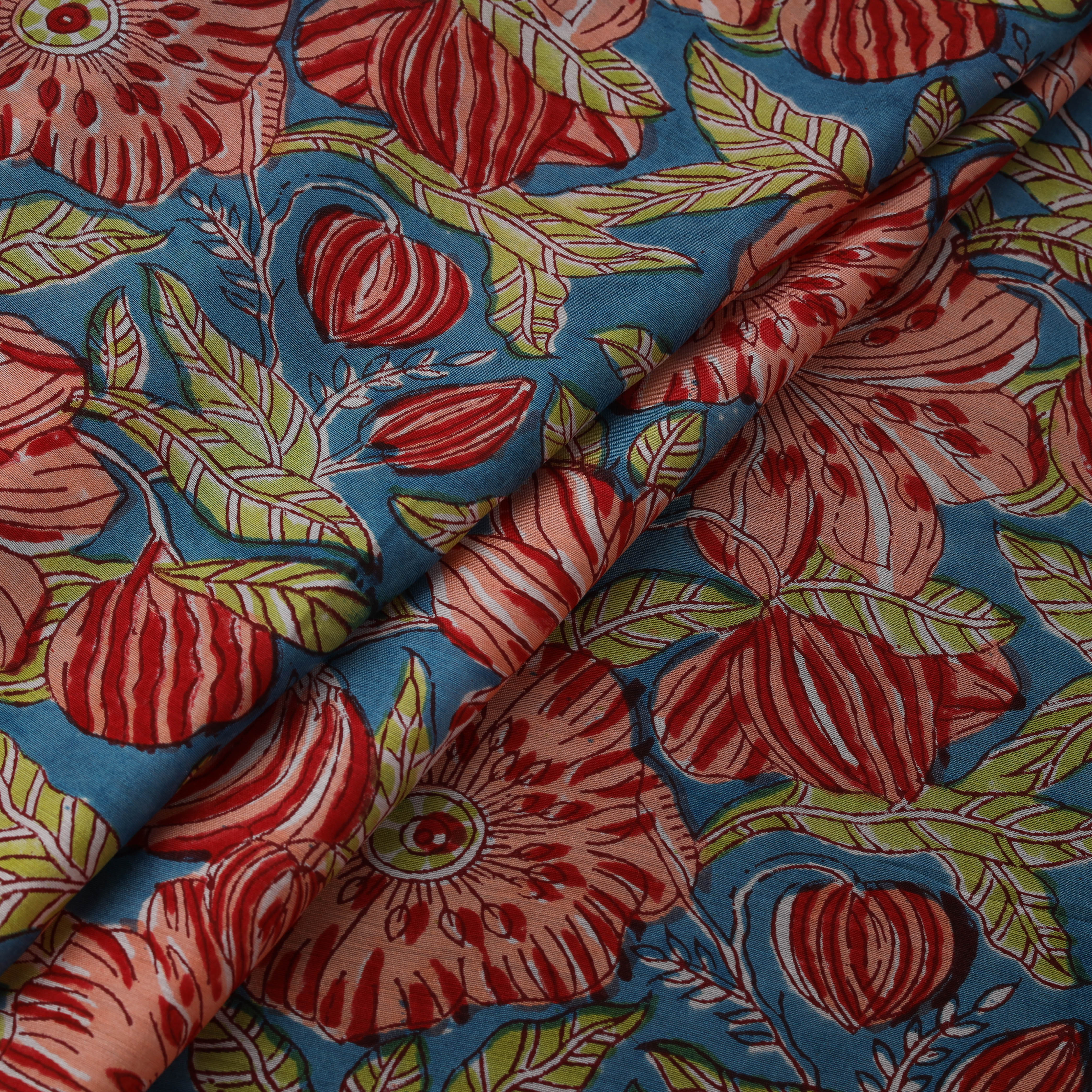 Blue - Sanganeri Hand Block Print Modal Silk Fabric 08 - Image 3