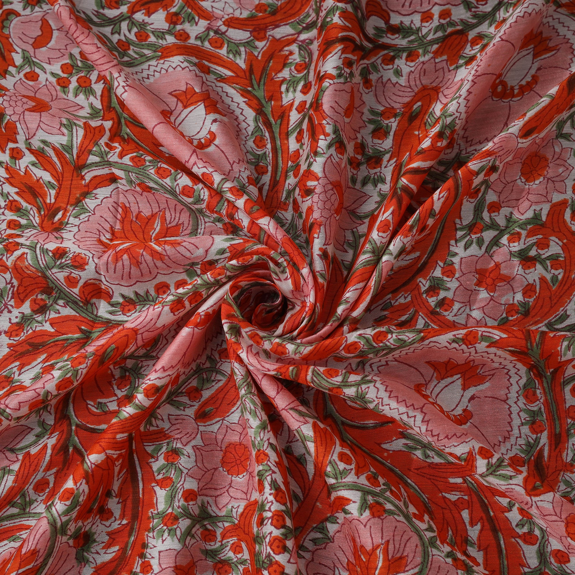 Red - Sanganeri Hand Block Print Modal Silk Fabric 12