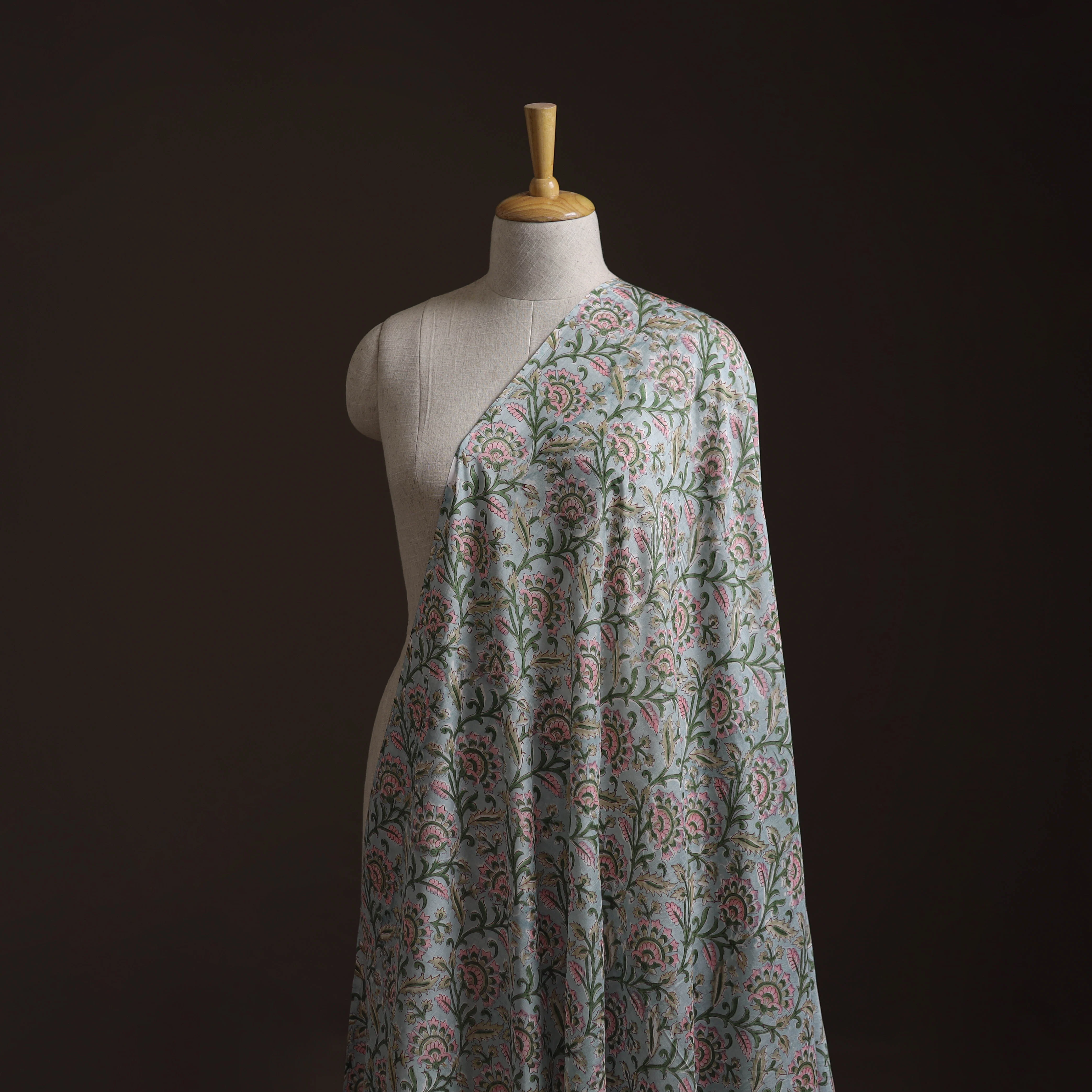 Green - Sanganeri Hand Block Print Modal Silk Fabric 14 - Image 2