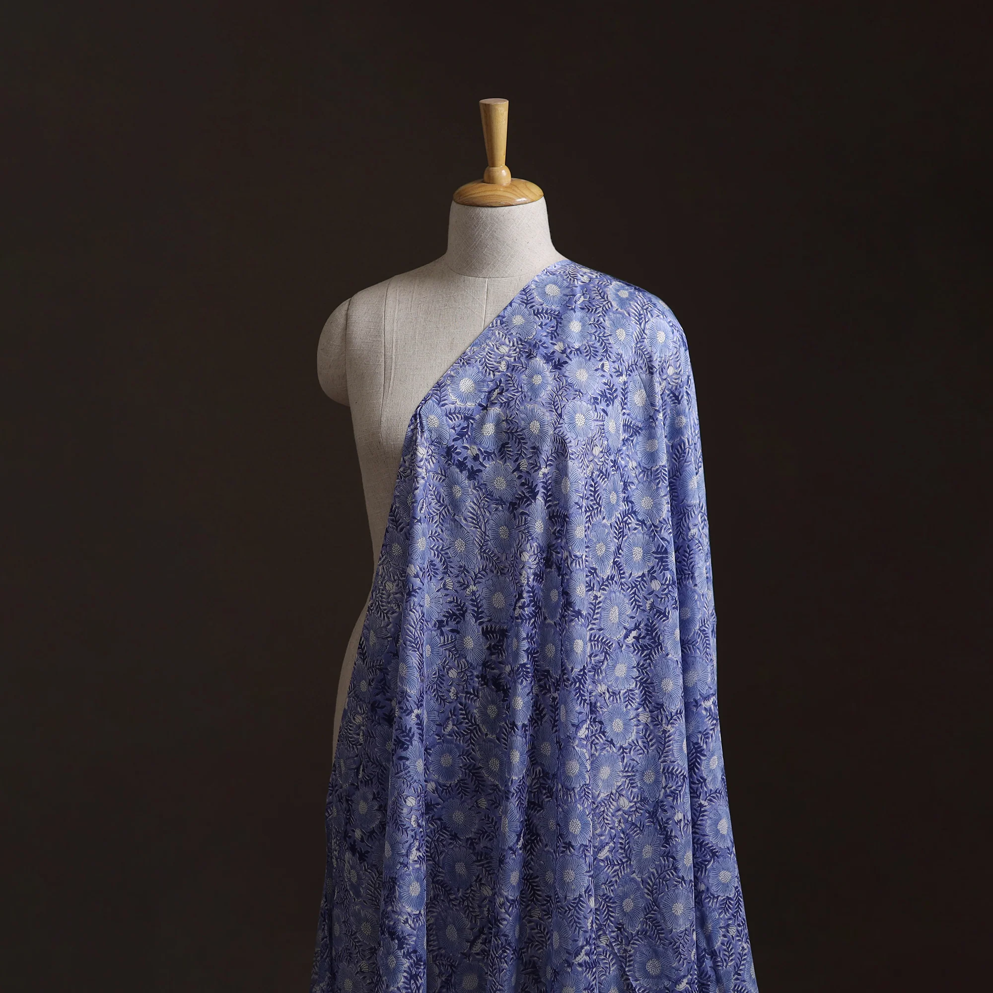 Blue - Sanganeri Hand Block Print Modal Silk Fabric 28 - Image 2