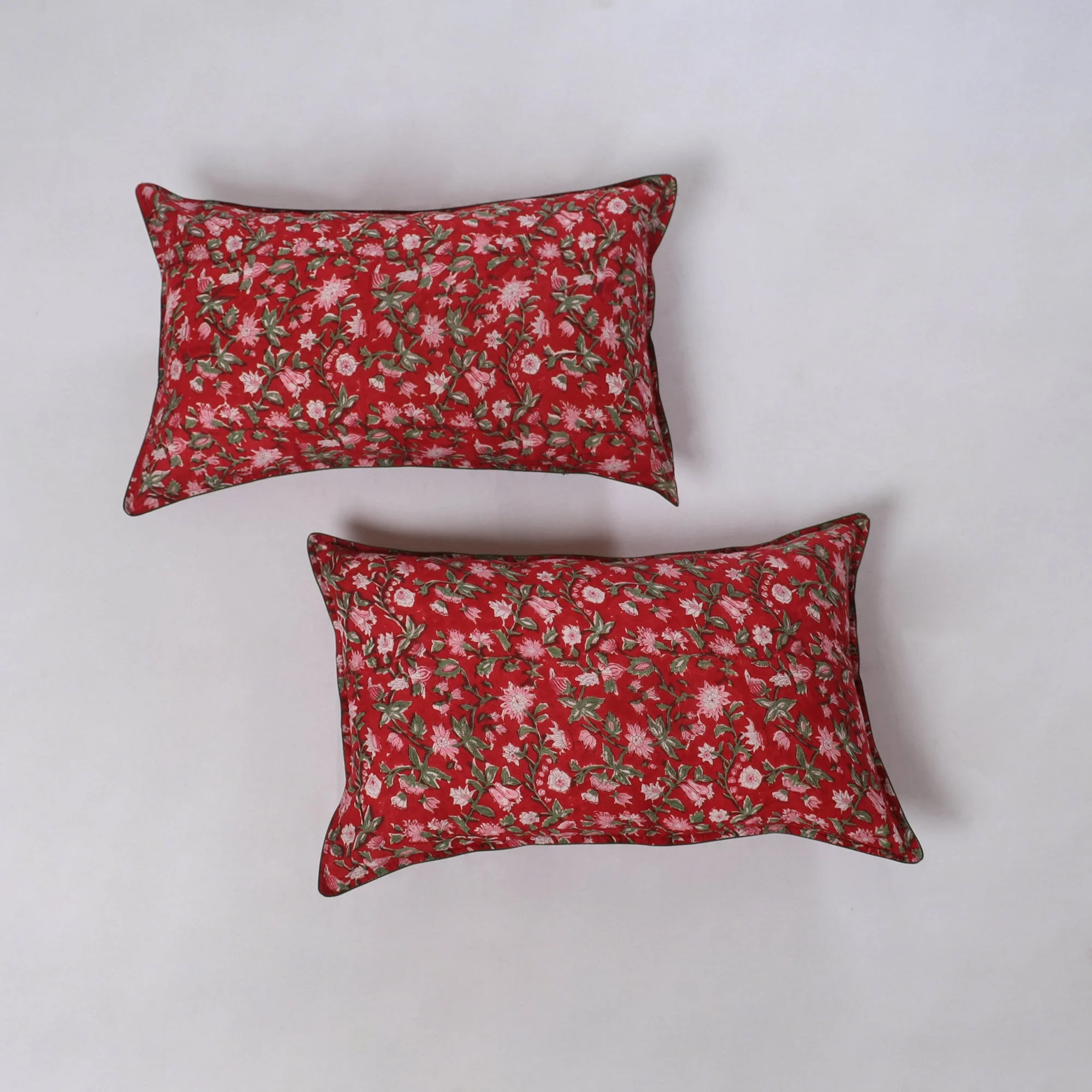 Red - Sanganeri Hand Block Print Pillow Covers (Set of 2) 08