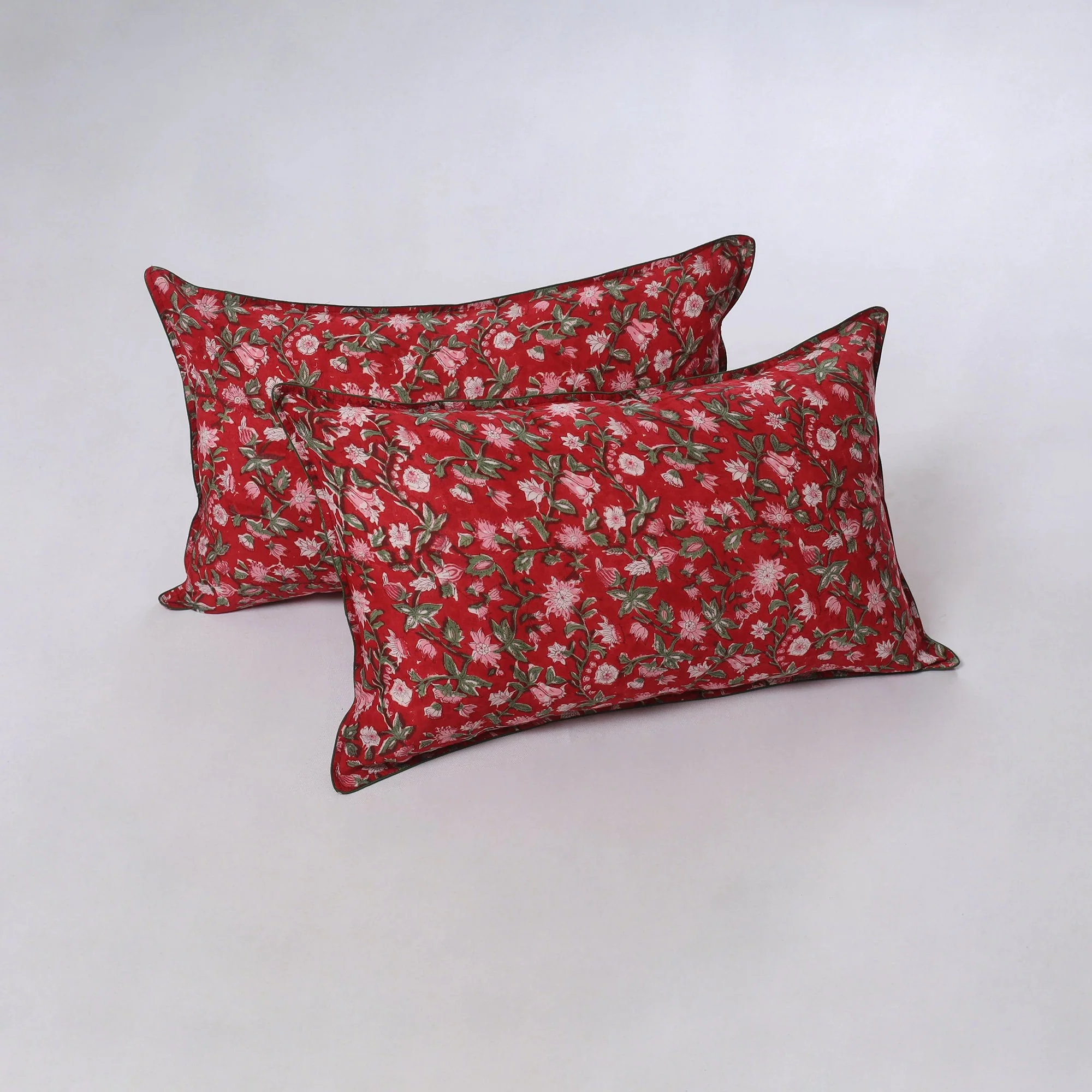 Red - Sanganeri Hand Block Print Pillow Covers (Set of 2) 08 - Image 2