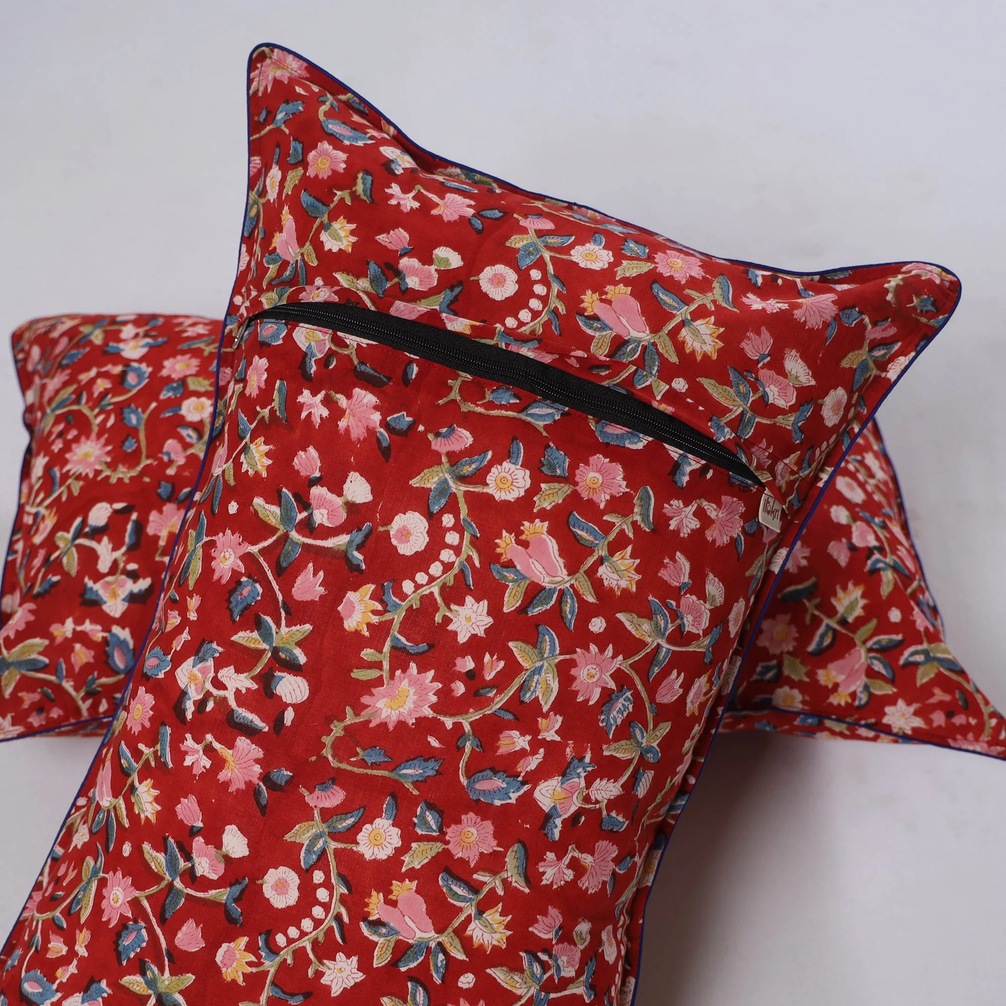 Red - Sanganeri Hand Block Print Pillow Covers (Set of 2) 15 - Image 3