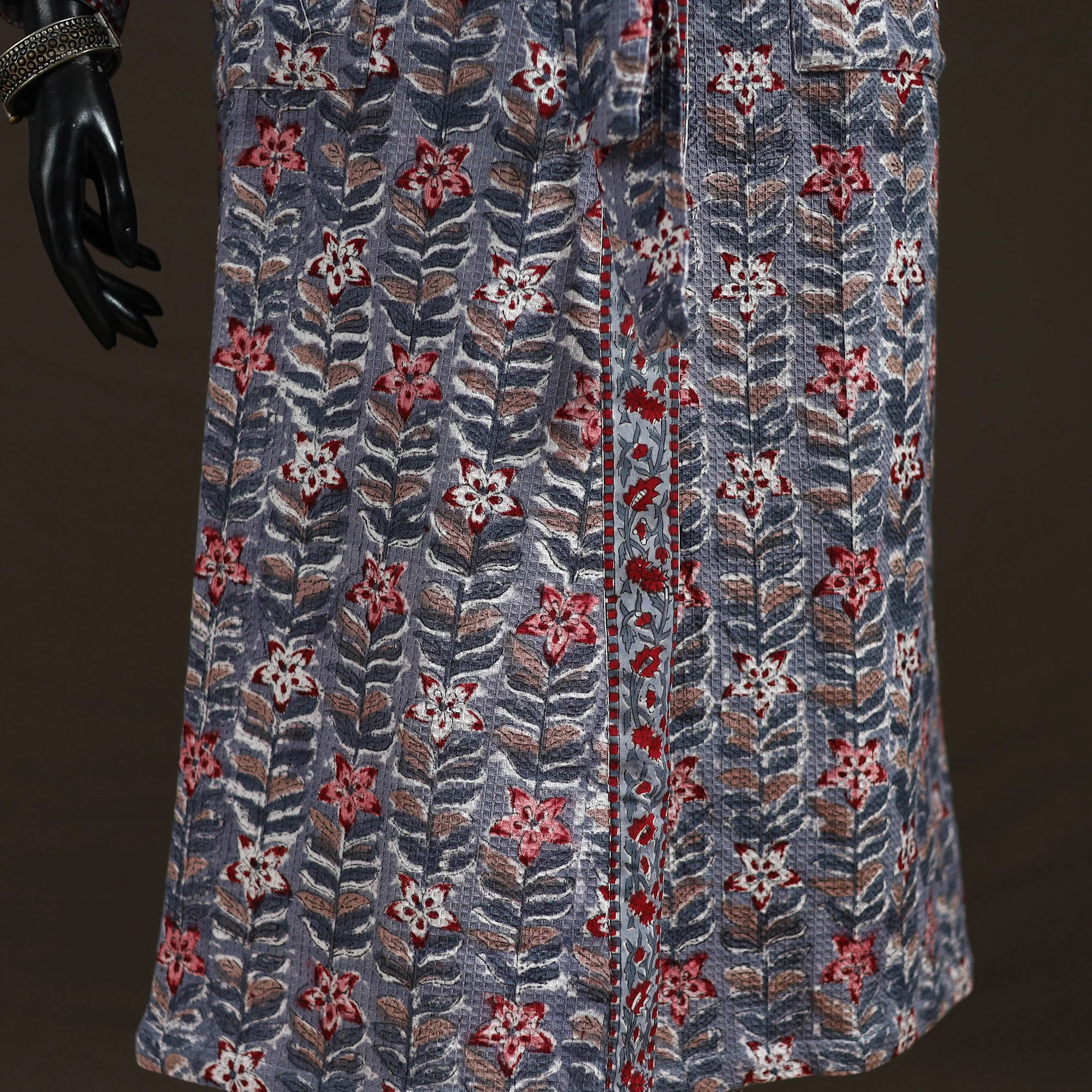 Multicolor - Sanganeri Hand Block Print Waffle Weave Cotton Bath Robe 08 - Image 3
