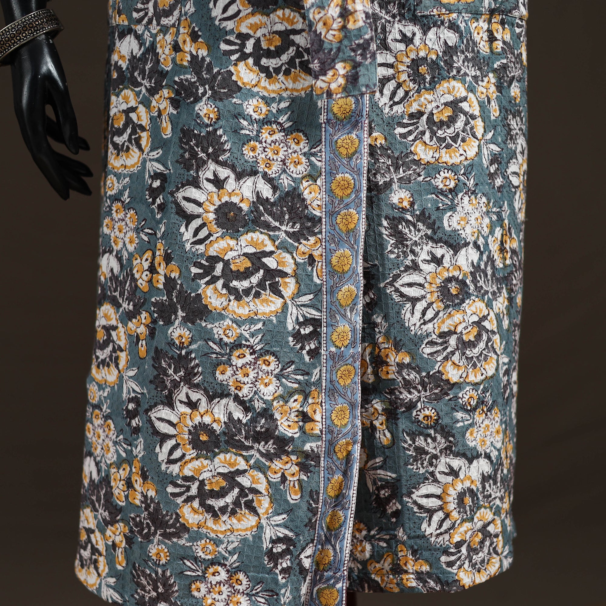 Multicolor - Sanganeri Hand Block Print Waffle Weave Cotton Bath Robe 14 - Image 3