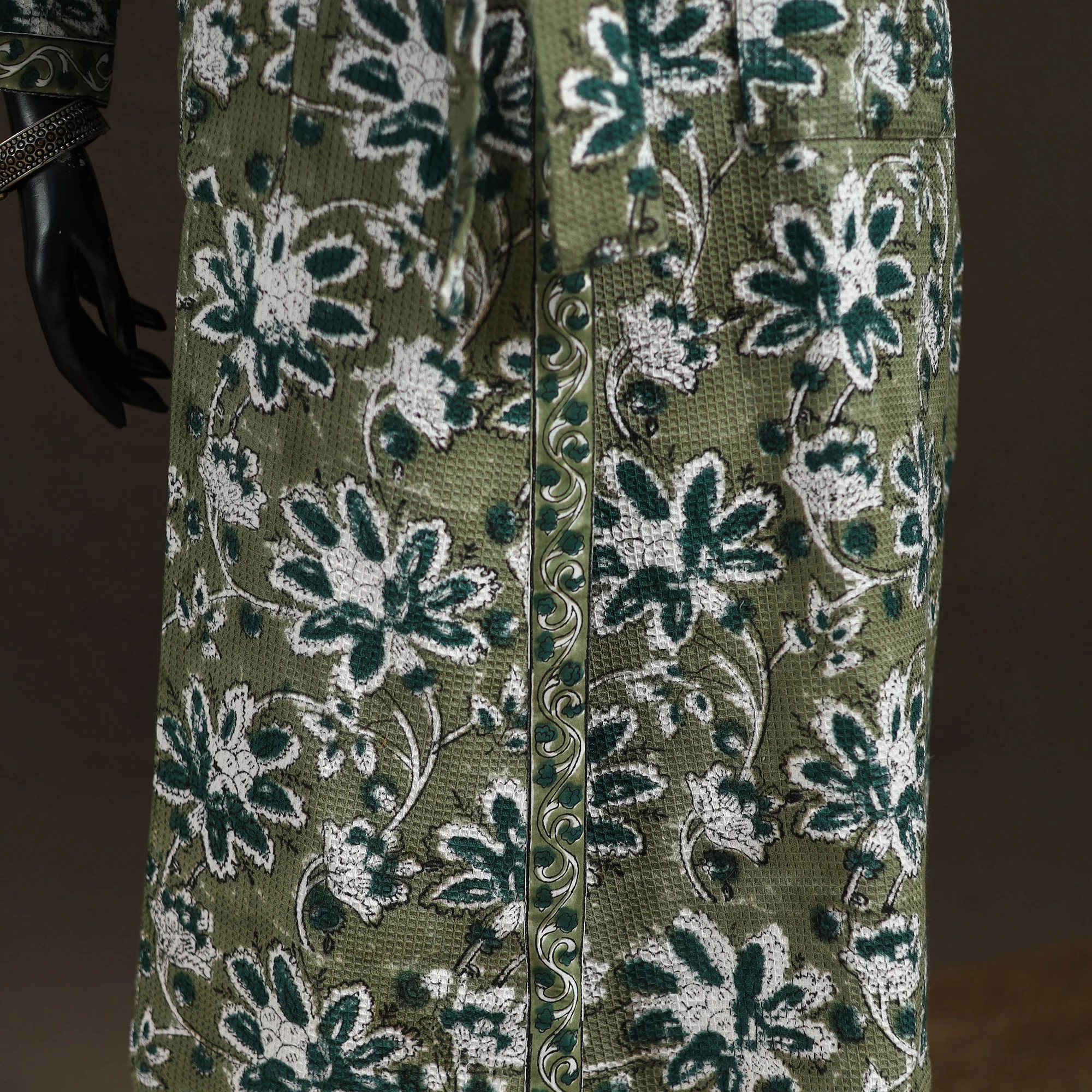 Green - Sanganeri Hand Block Print Waffle Weave Cotton Bath Robe 18 - Image 3