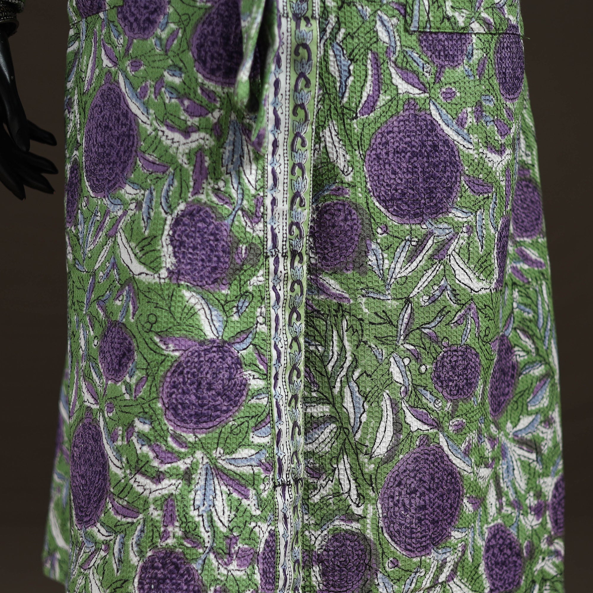 Green - Sanganeri Hand Block Print Waffle Weave Cotton Bath Robe 31 - Image 3