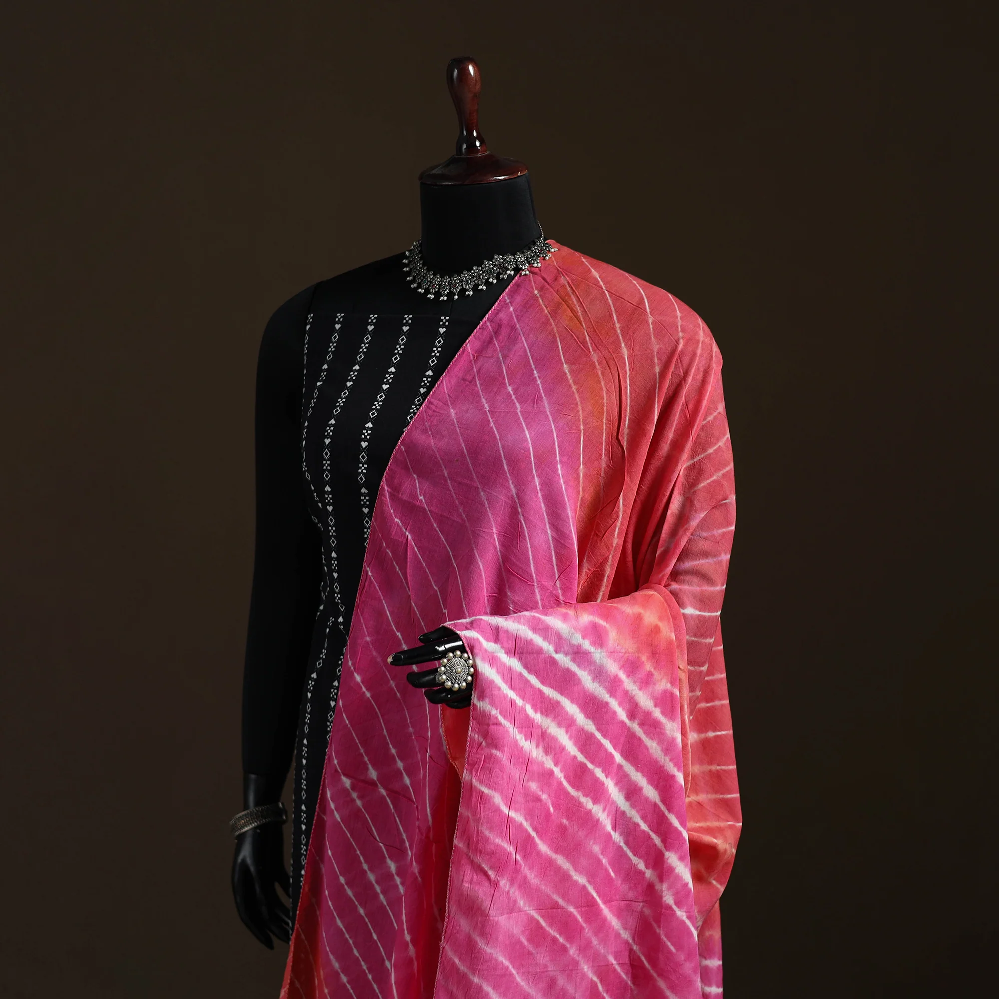 Shibori Tie-Dye Cotton Dupatta with Tassels 14 - Image 2