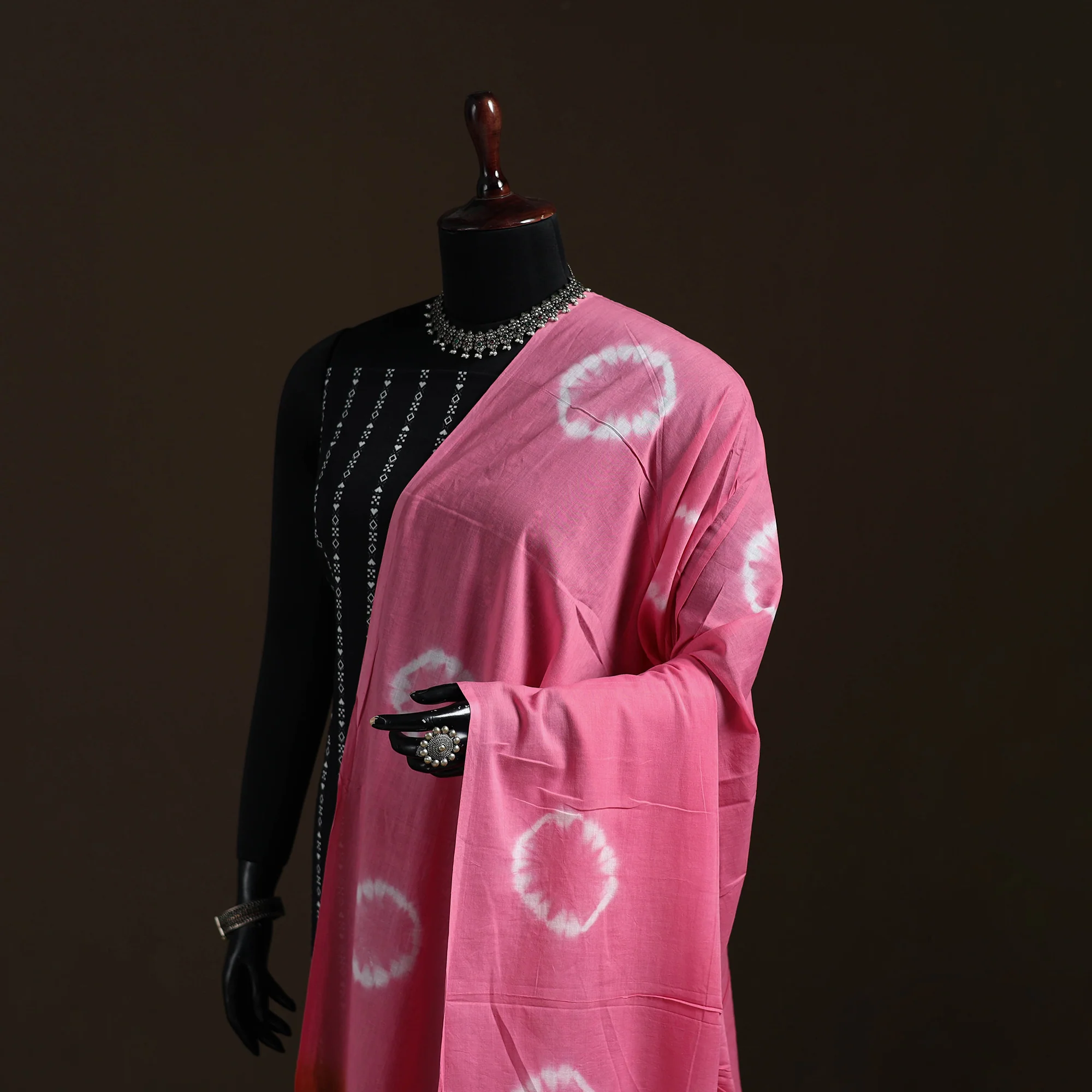 Shibori Tie-Dye Cotton Dupatta with Tassels 34 - Image 2