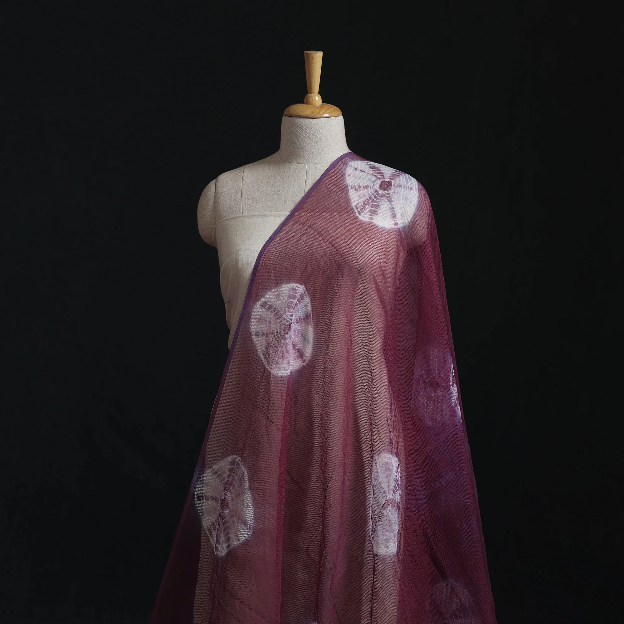 Maroon - Shibori Tie-Dye Kota Doria Cotton Fabric 09 - Image 2