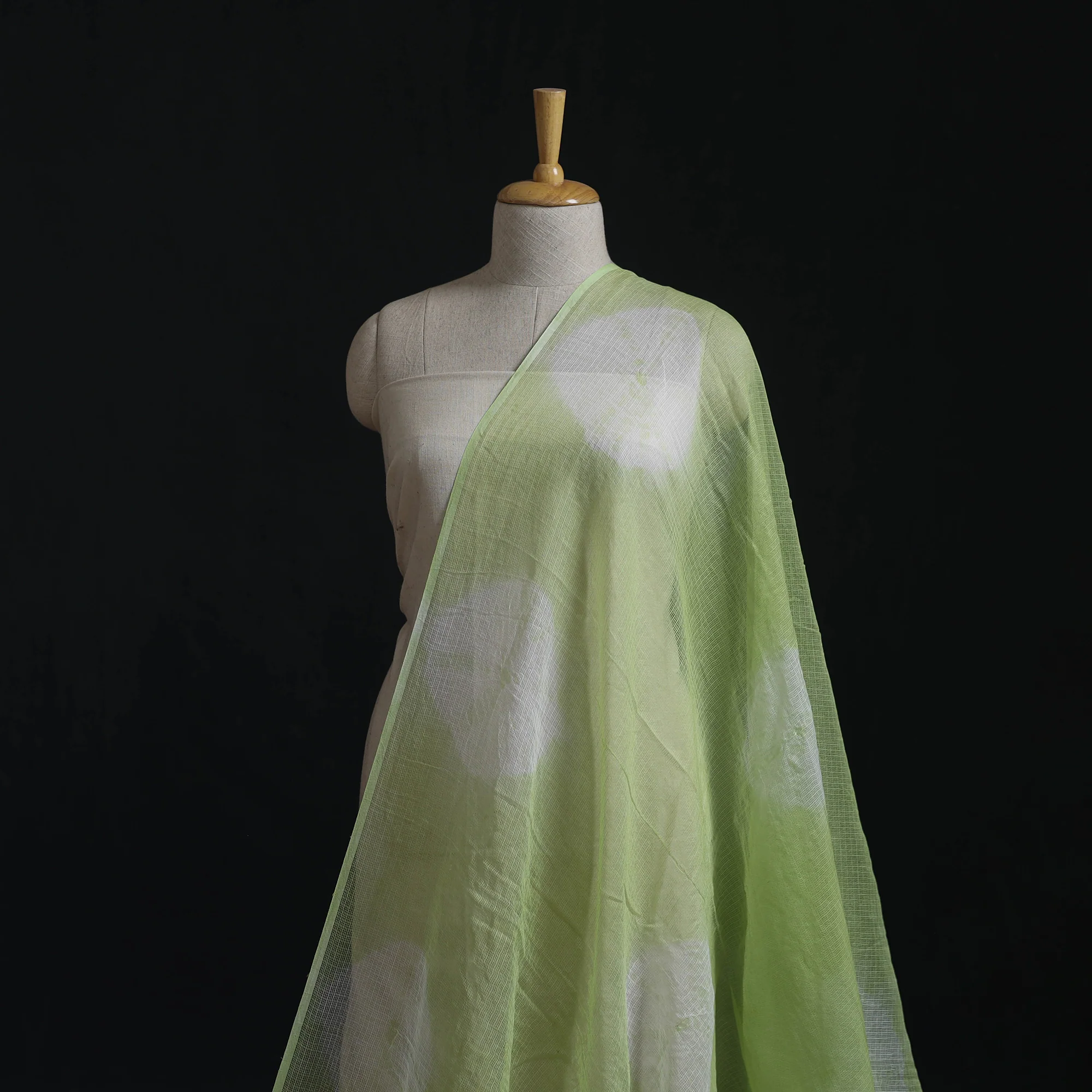 Green - Shibori Tie-Dye Kota Doria Cotton Fabric 10 - Image 2