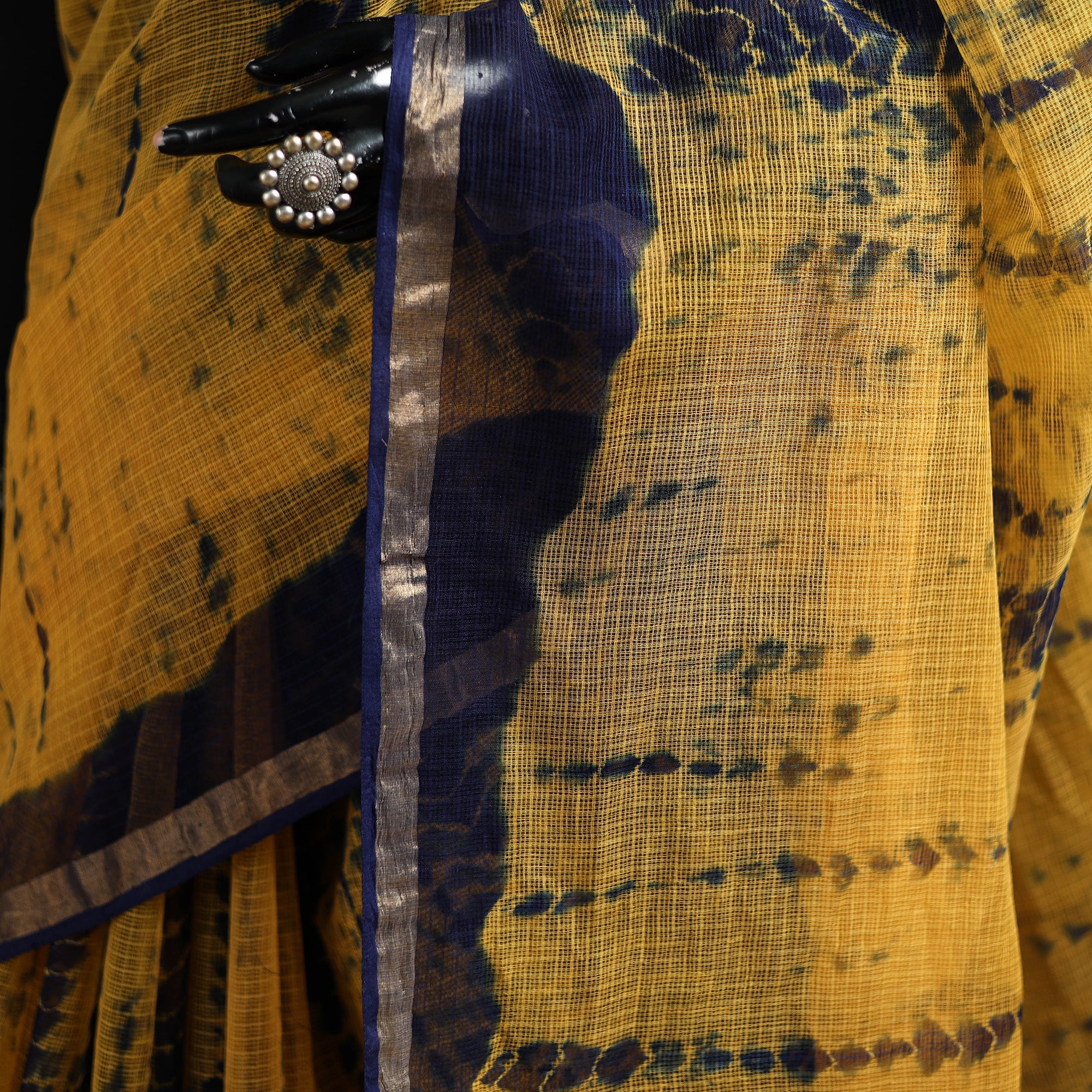 Yellow - Shibori Tie-Dye Kota Doria Cotton Saree 57 - Image 3