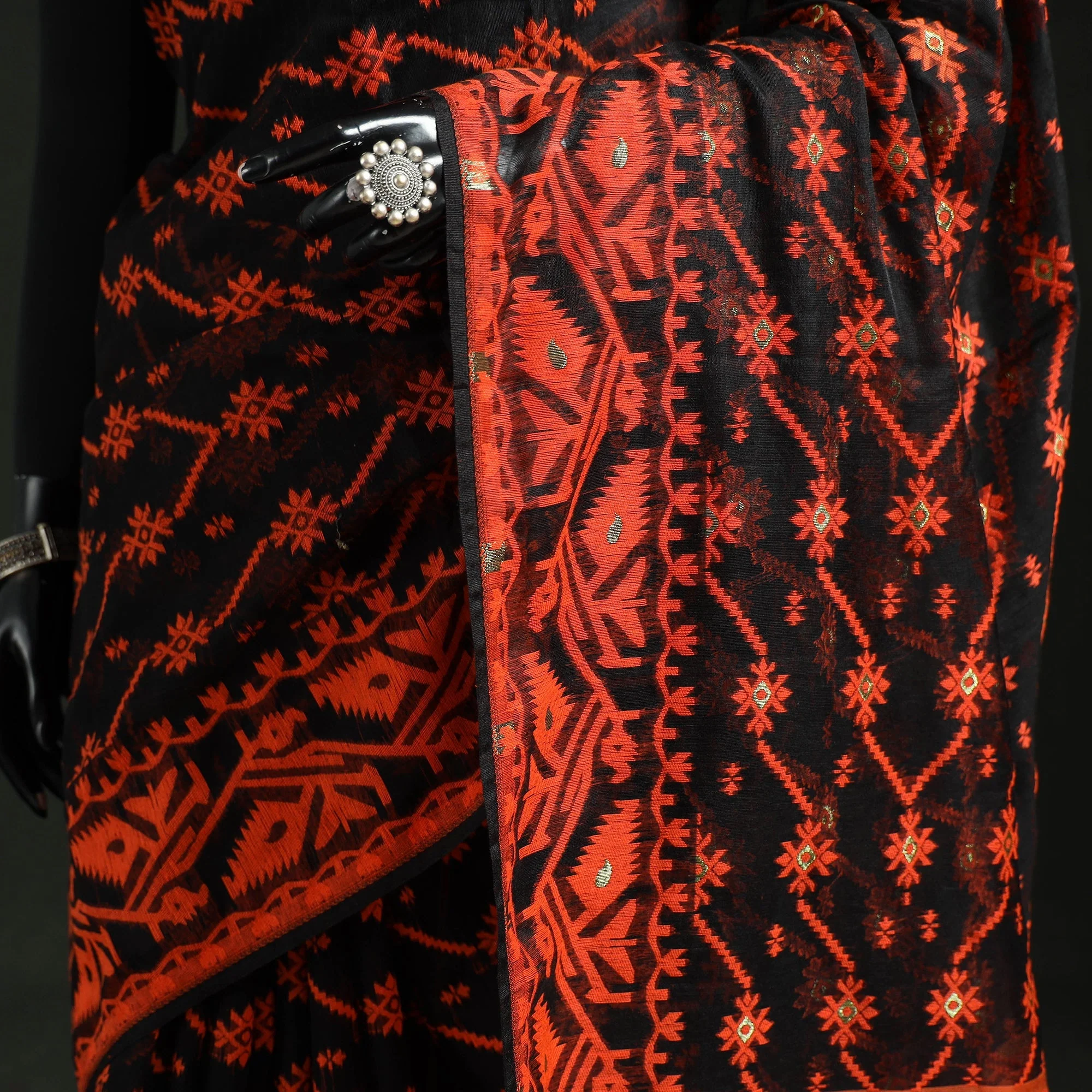 Orange - Silk Cotton Dhakai Jamdani Saree 01 - Image 3