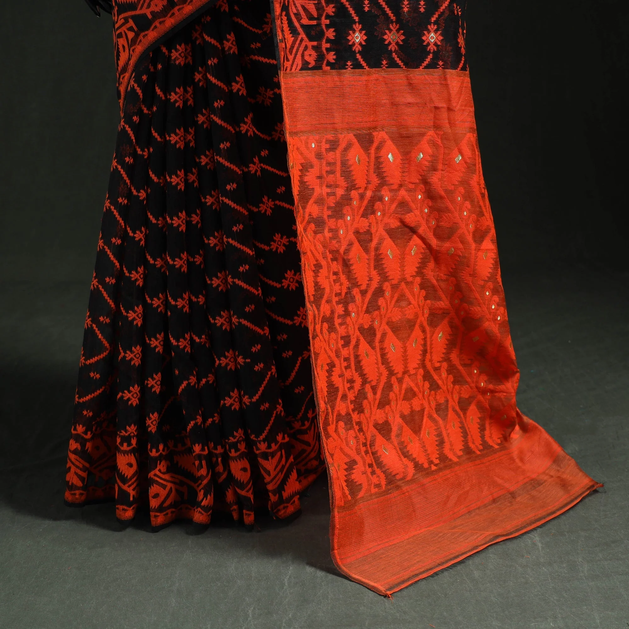 Orange - Silk Cotton Dhakai Jamdani Saree 01 - Image 4