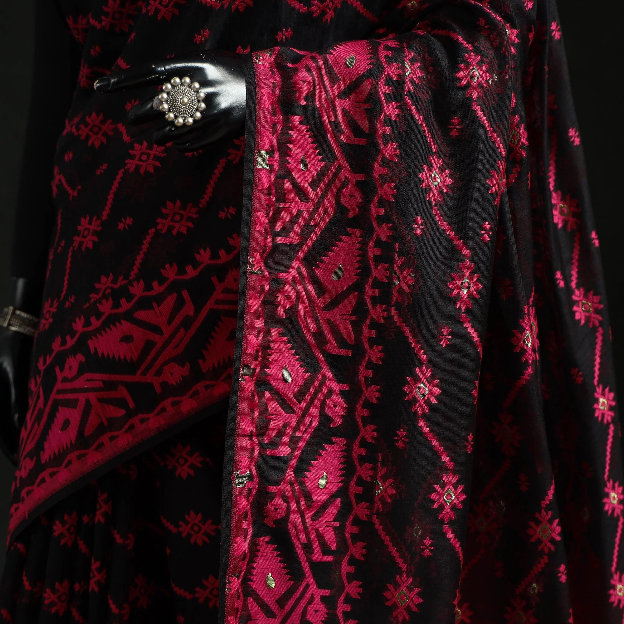 Pink - Silk Cotton Dhakai Jamdani Saree  06 - Image 3