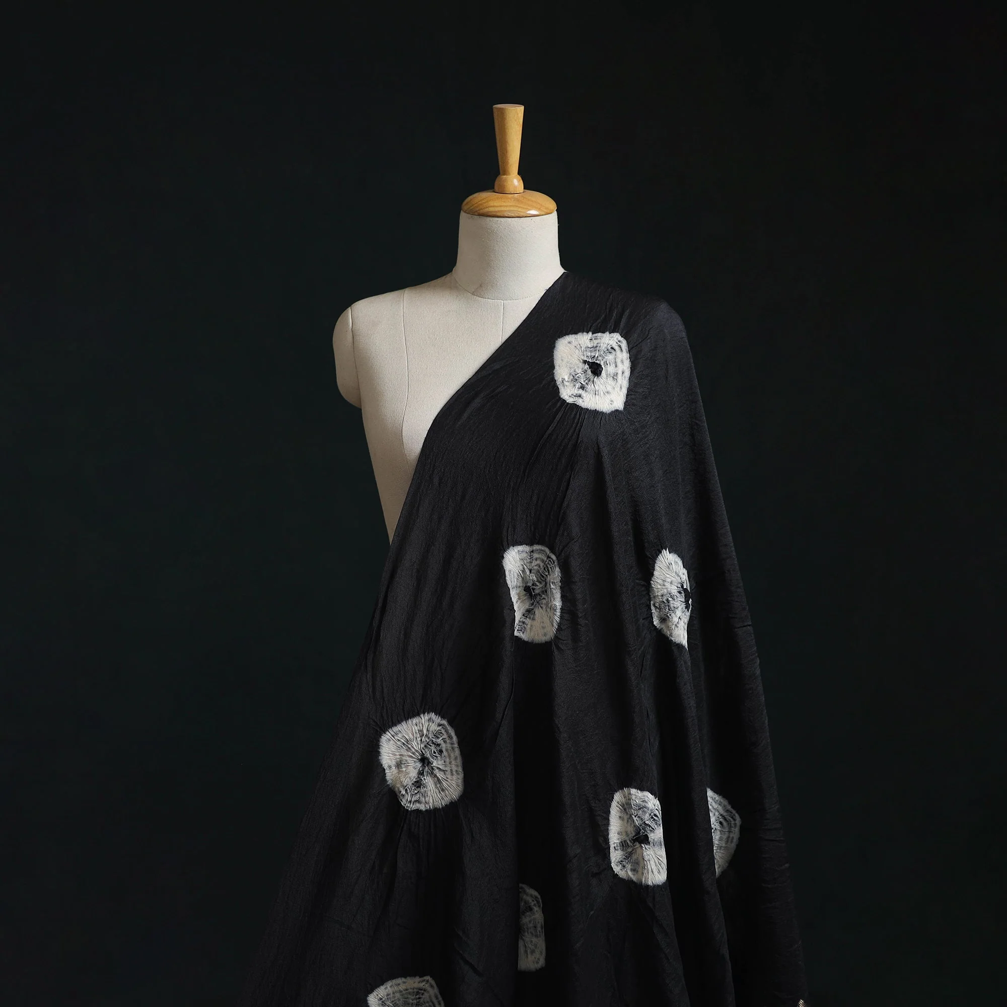 Black - Silk Tie-Dye Shibori Fabric with Zari Border 36 - Image 2
