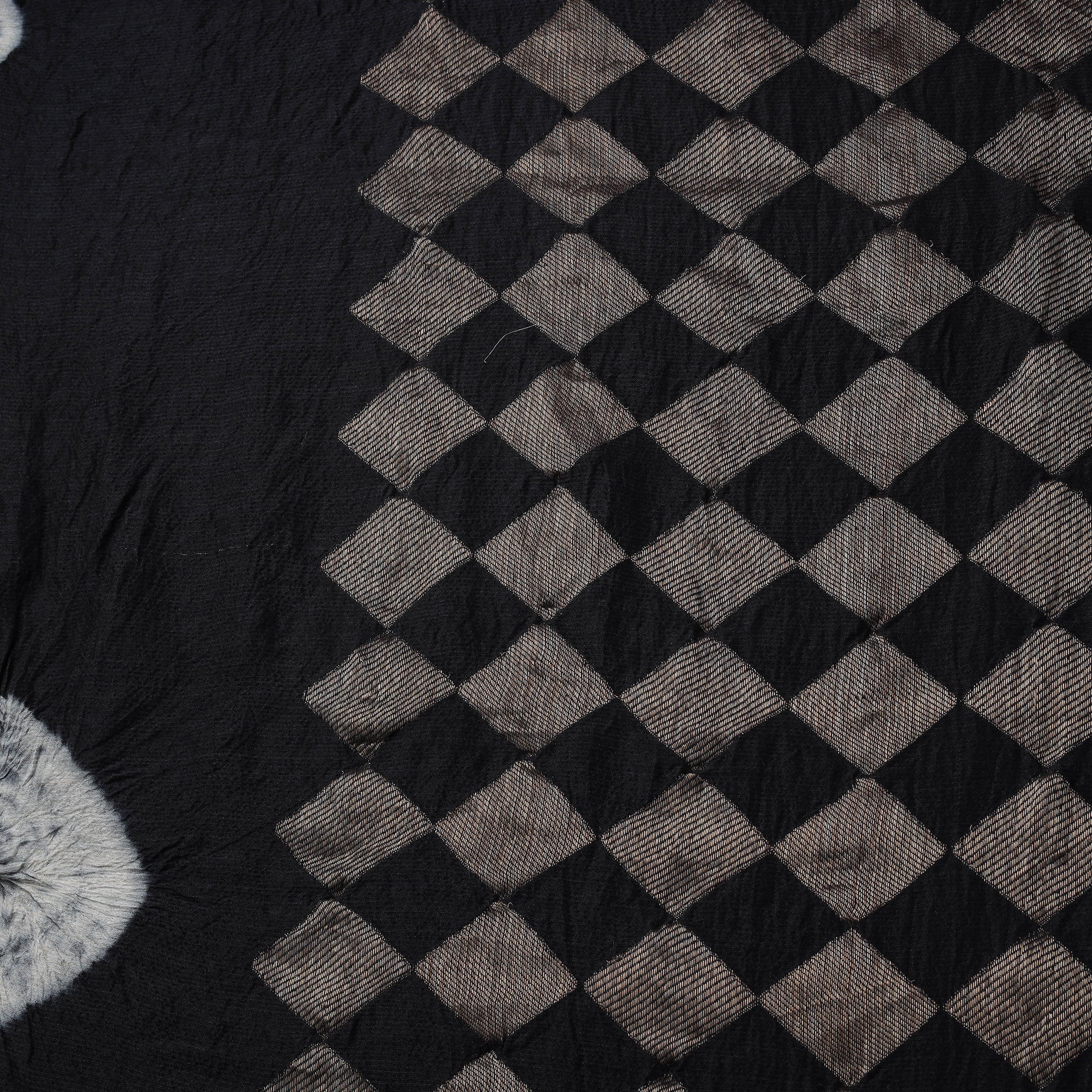 Black - Silk Tie-Dye Shibori Fabric with Zari Border 36 - Image 3