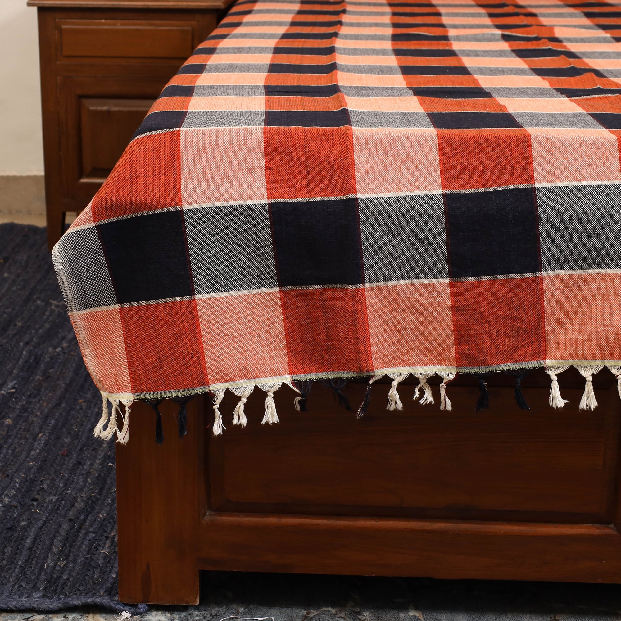 Orange - Single Handloom Cotton Bedsheet (90 x 60 in) 82 - Image 3