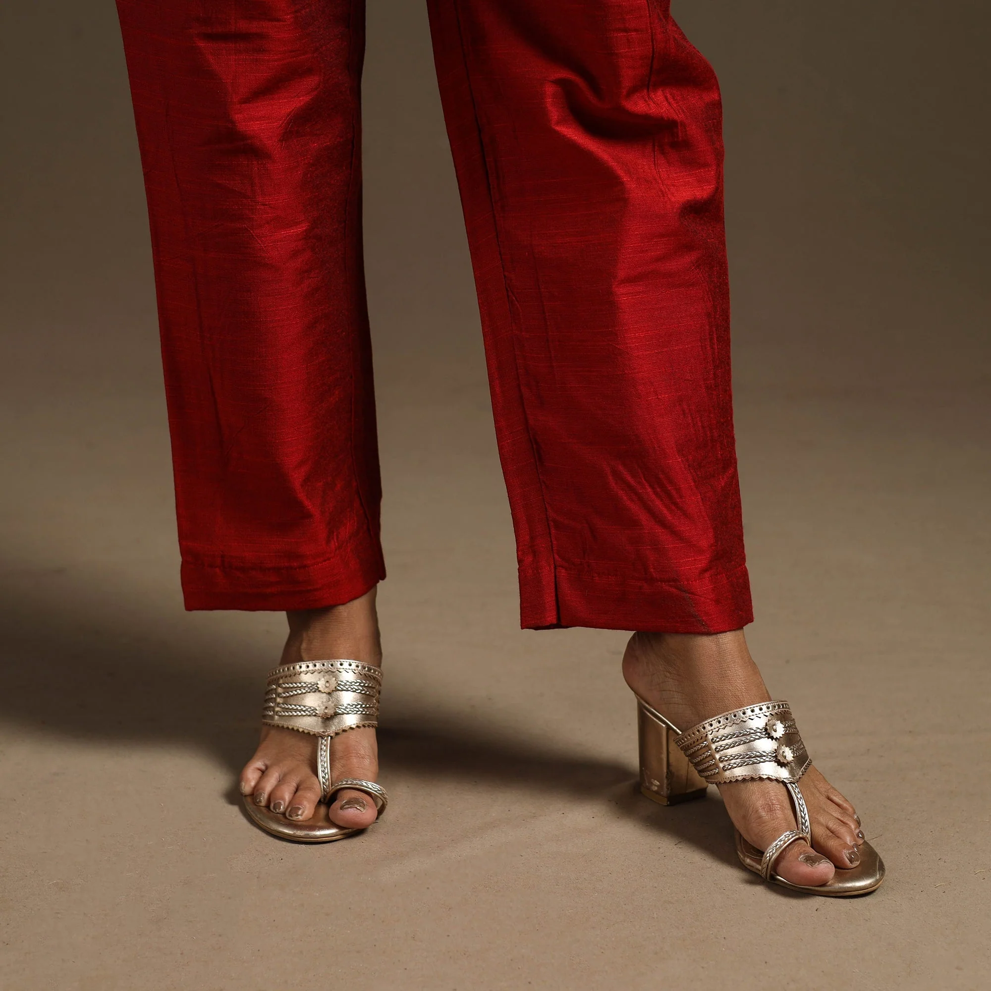Red - Slub Silk Elasticated Plain Pant 03 - Image 4