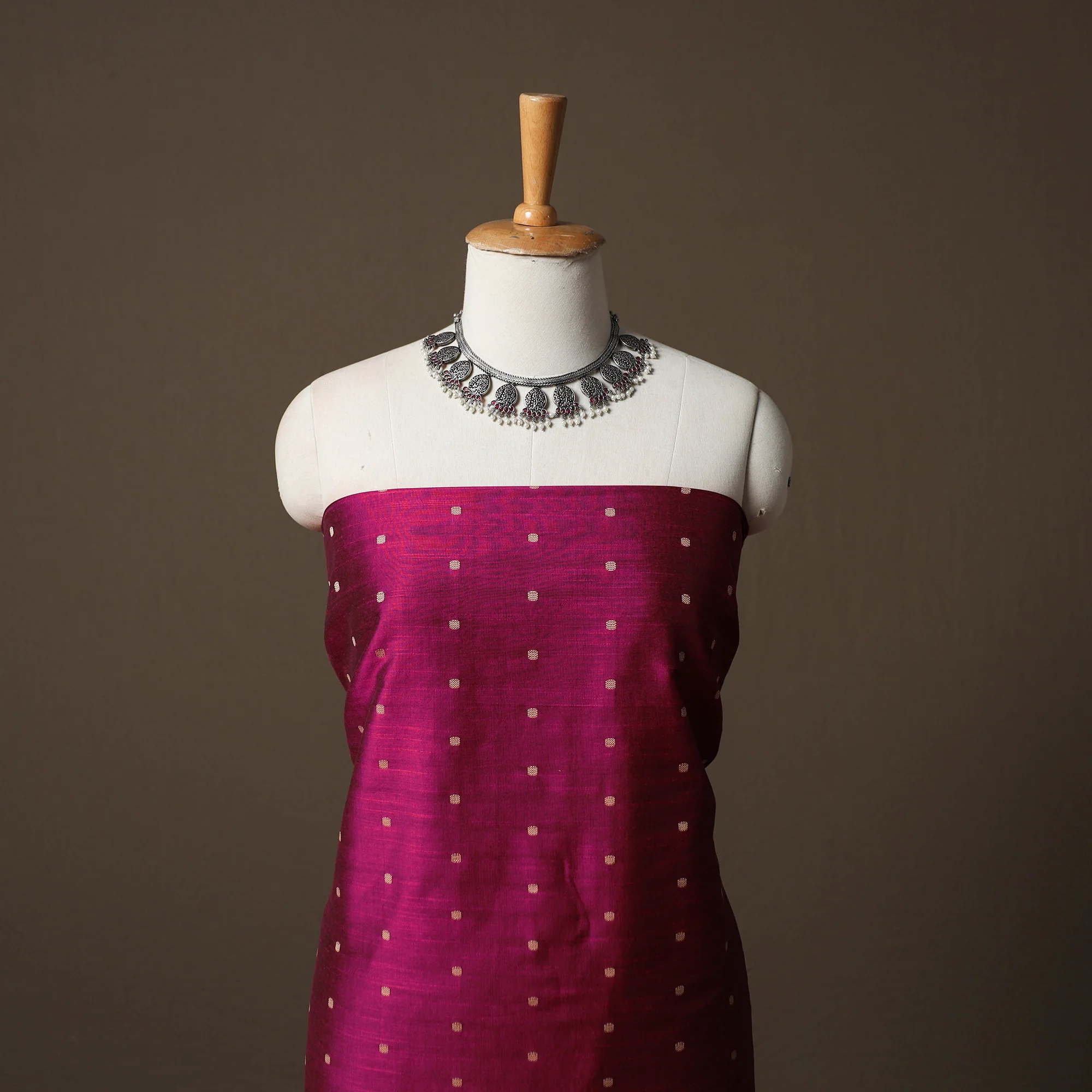 Purple - Pink - Spun Dupion Viscose Silk Buti 2pc Unstitched Dress Material Kurta Set with Earrings 29 - Image 2