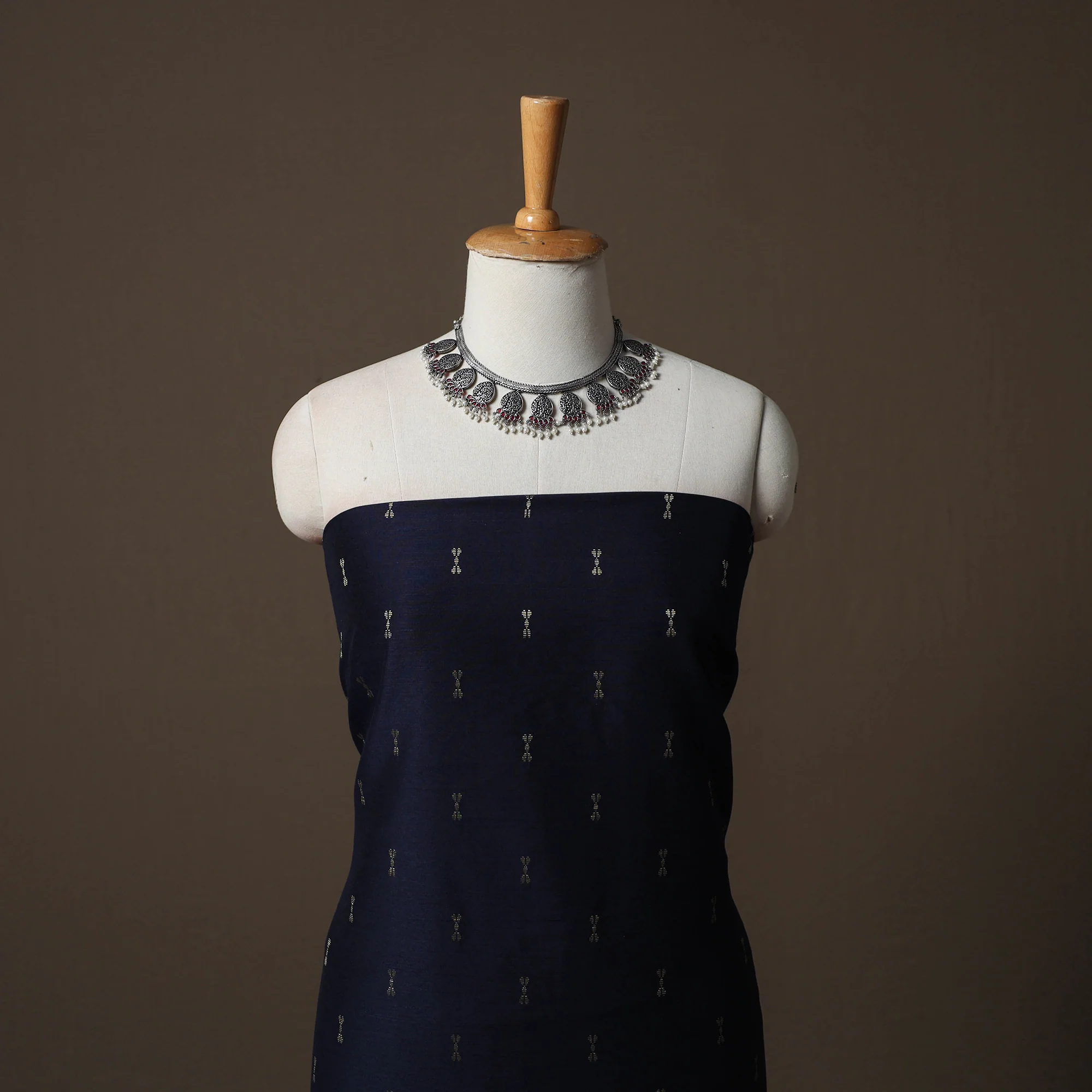 Black - Spun Dupion Viscose Silk Buti 2pc Unstitched Dress Material Kurta Set with Earrings 45 - Image 2