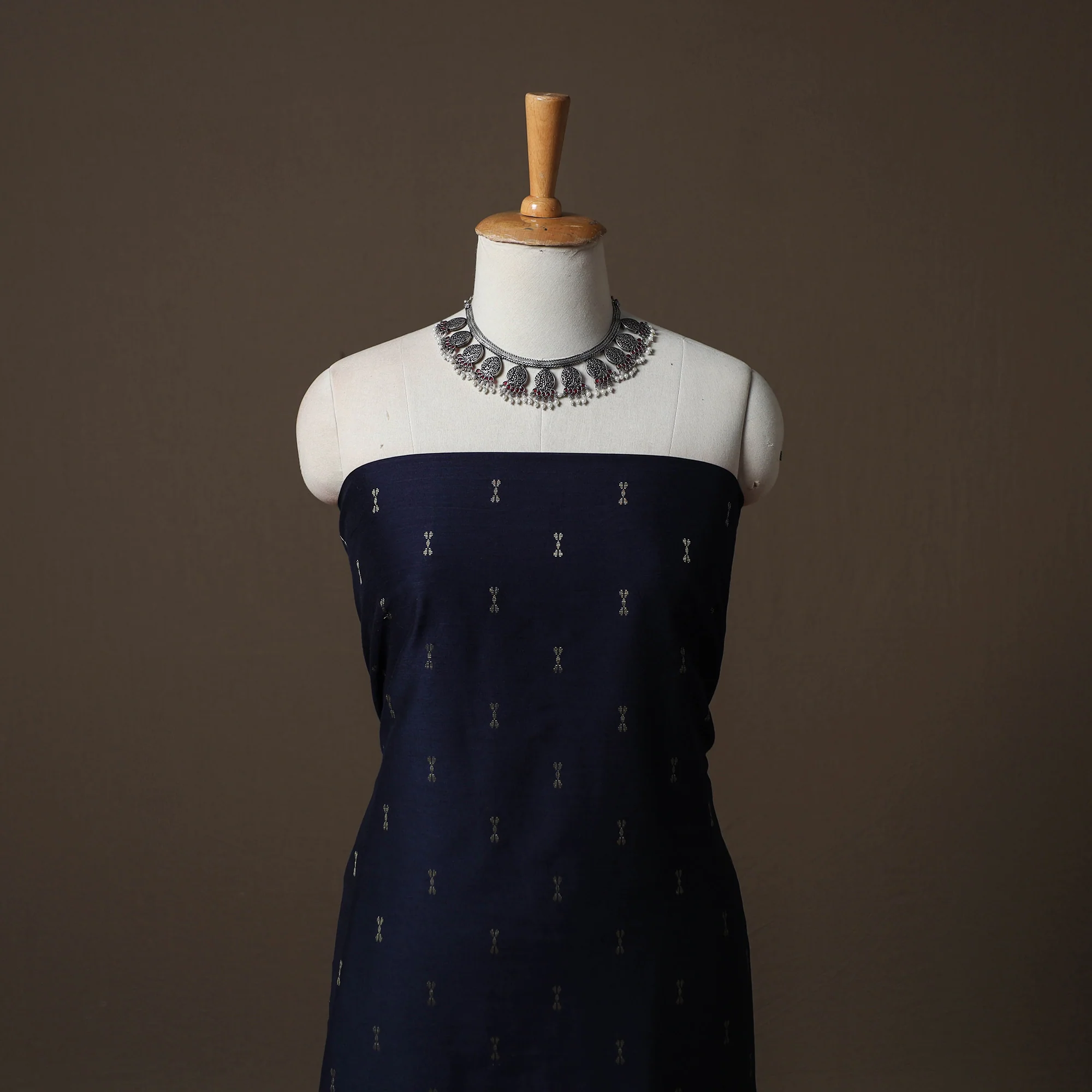 Blue - Spun Dupion Viscose Silk Buti 2pc Unstitched Dress Material Kurta Set with Earrings 47 - Image 2