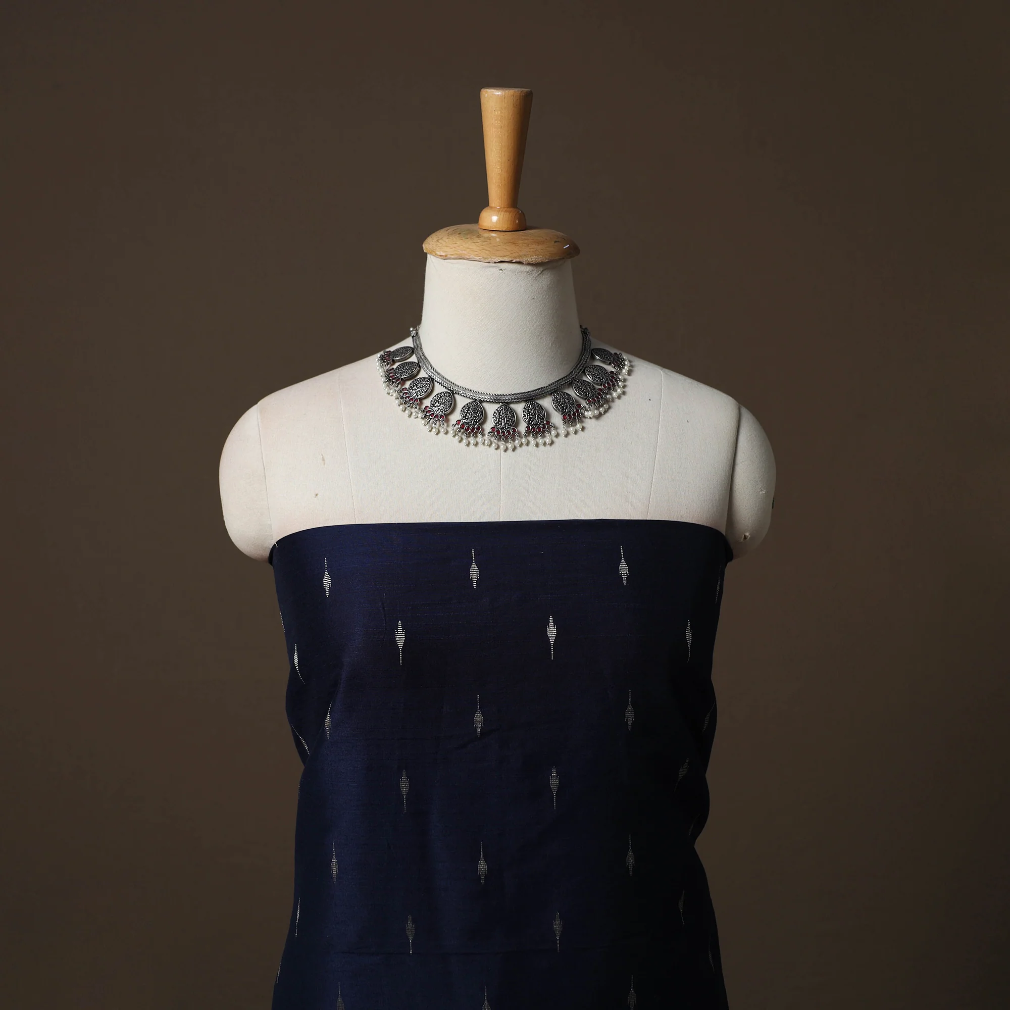 Blue - Spun Dupion Viscose Silk Buti 2pc Unstitched Dress Material Kurta Set with Earrings 48 - Image 2