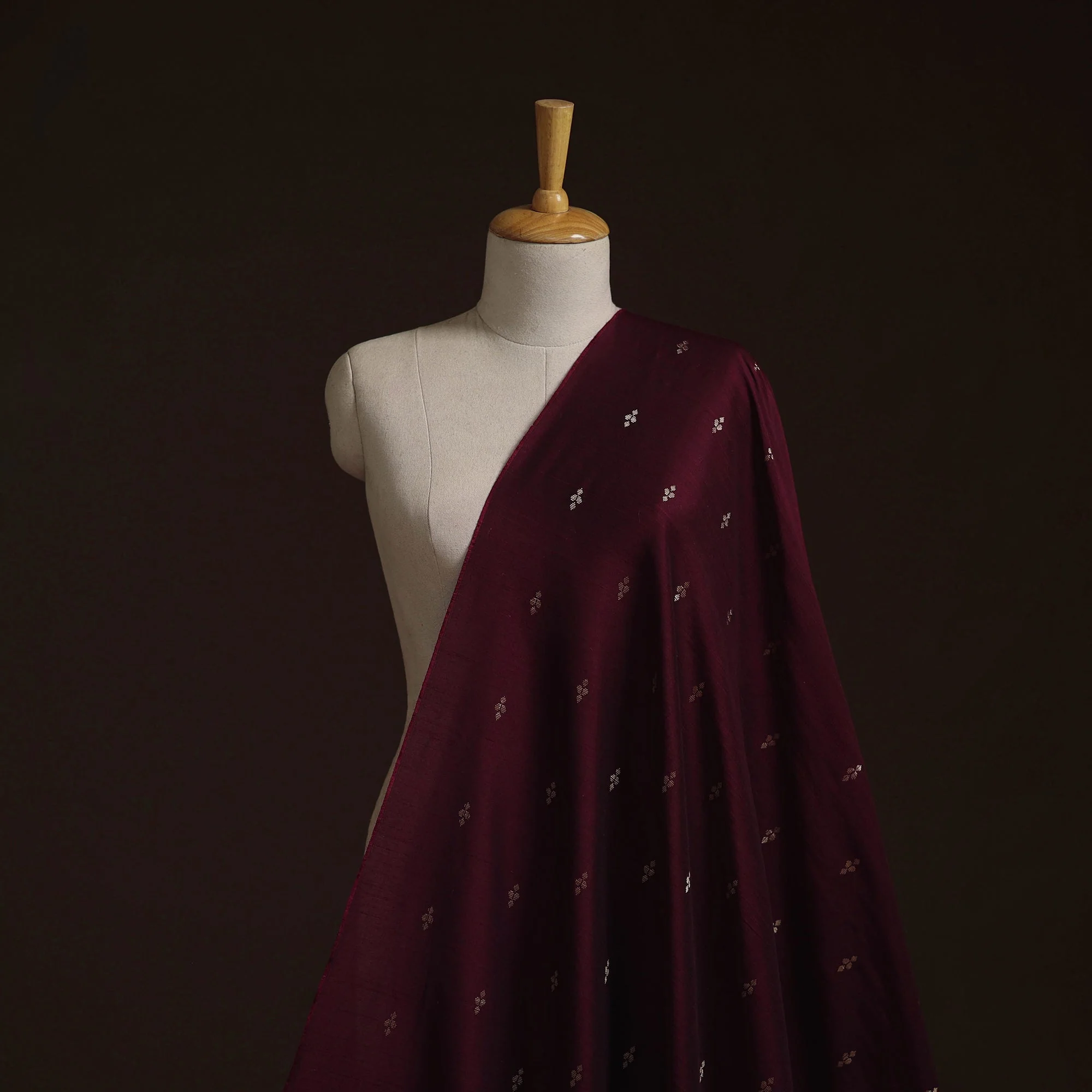Maroon - Spun Dupion Viscose Silk Buti Fabric 11