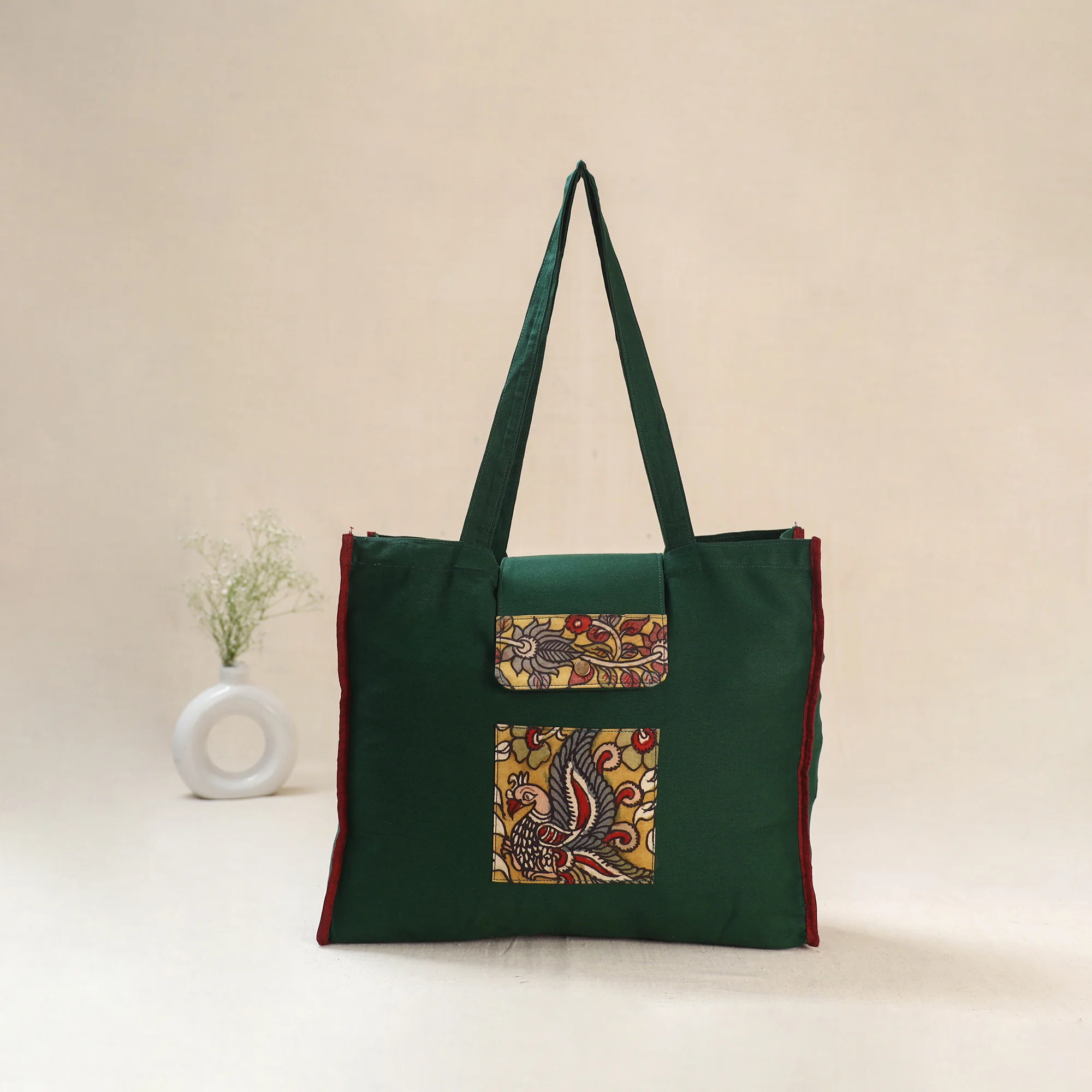 Green - Srikalahasti Handpainted Kalamkari Shoulder Bag 56