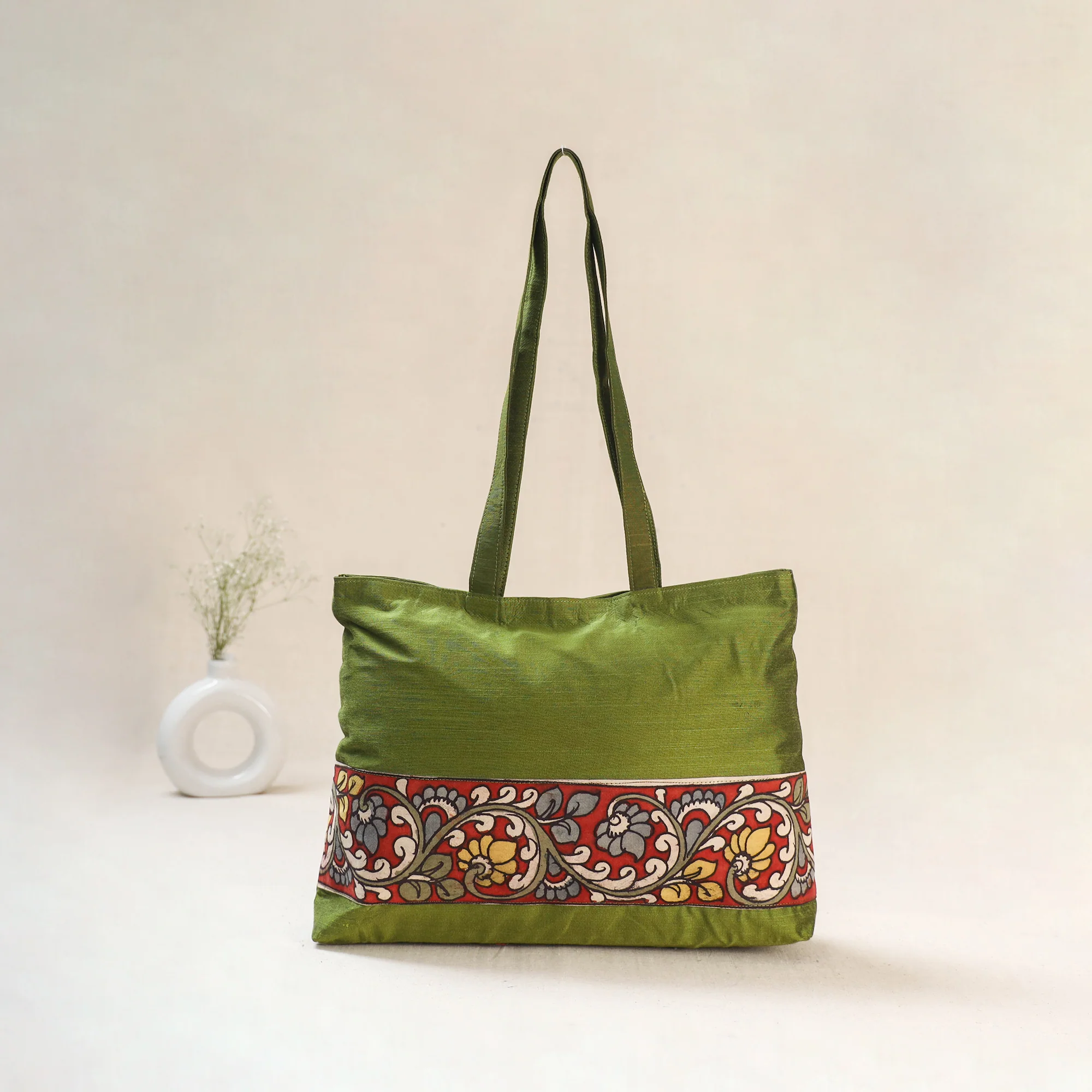 Green - Srikalahasti Kalamkari Handpainted Shoulder Bag 13