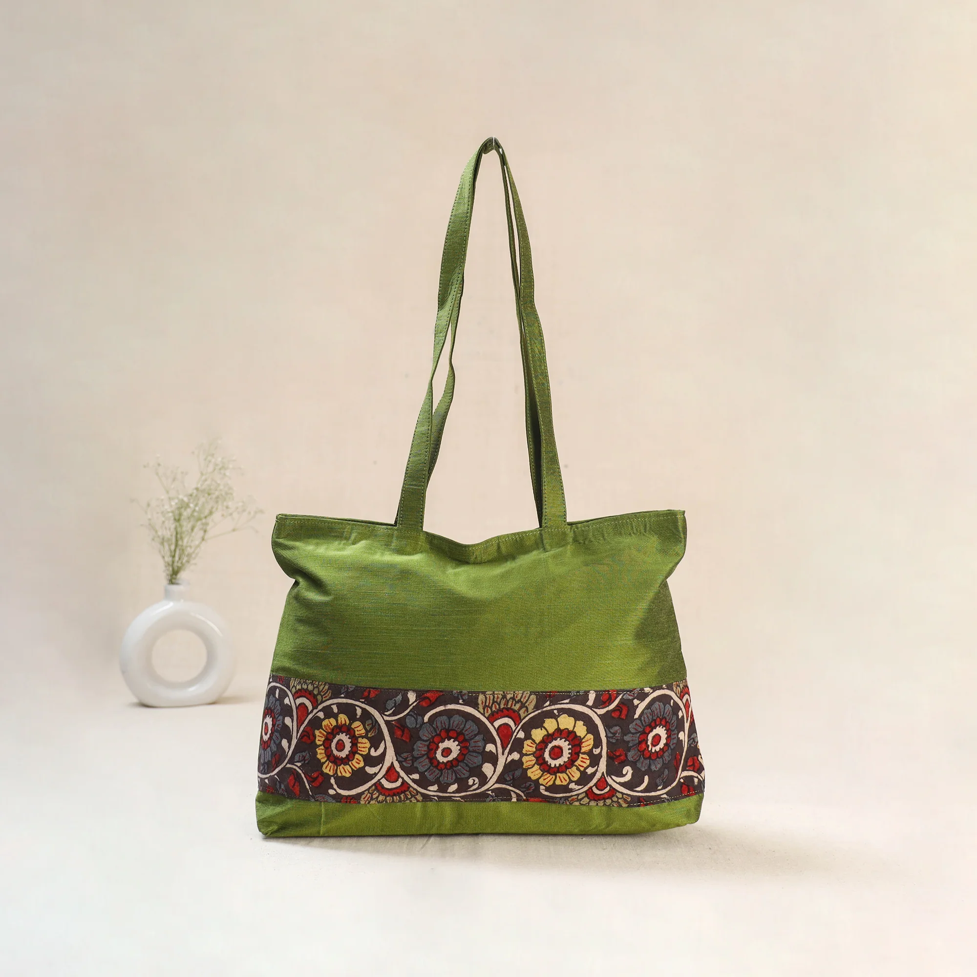 Green - Srikalahasti Kalamkari Handpainted Shoulder Bag 17