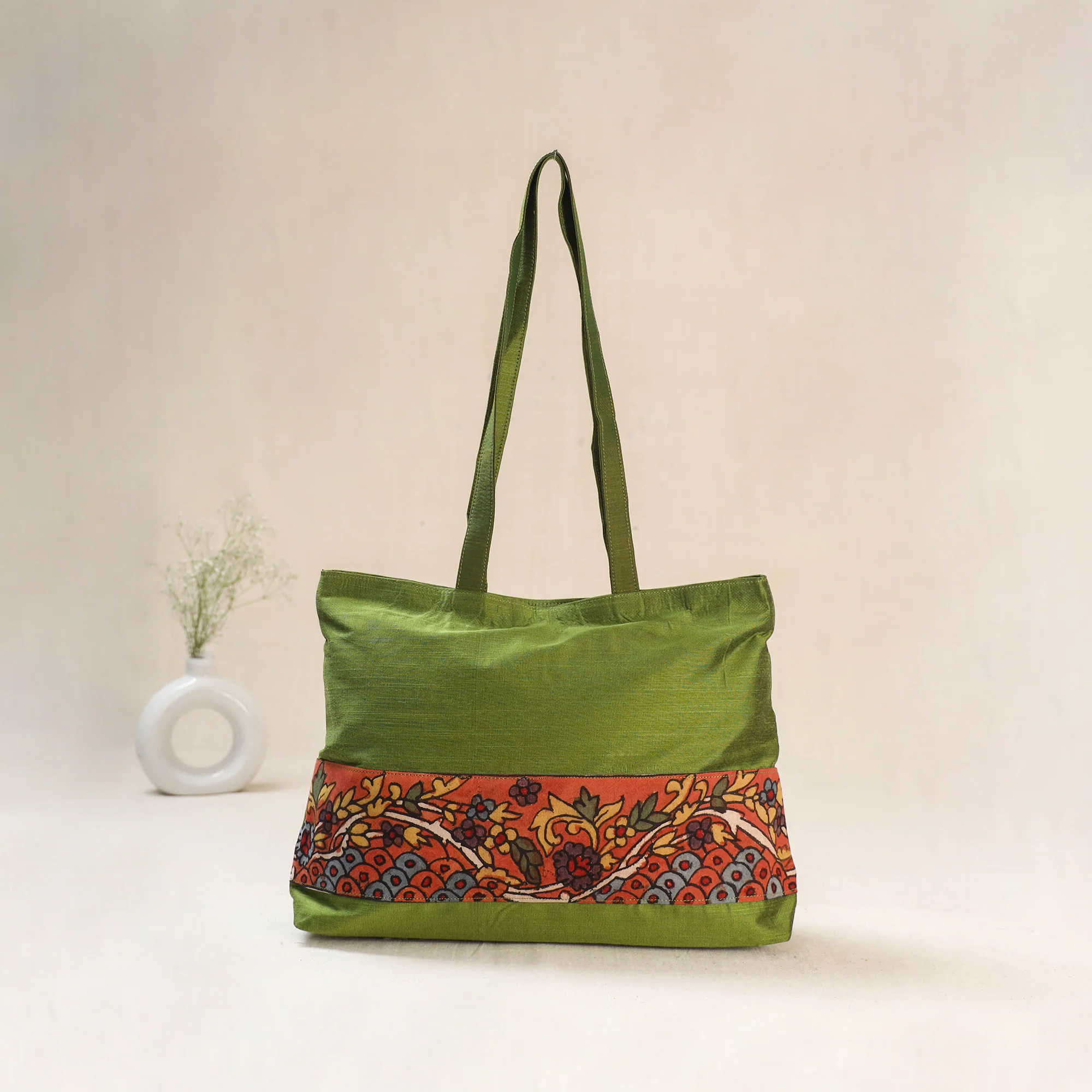 Green - Srikalahasti Kalamkari Handpainted Shoulder Bag 18
