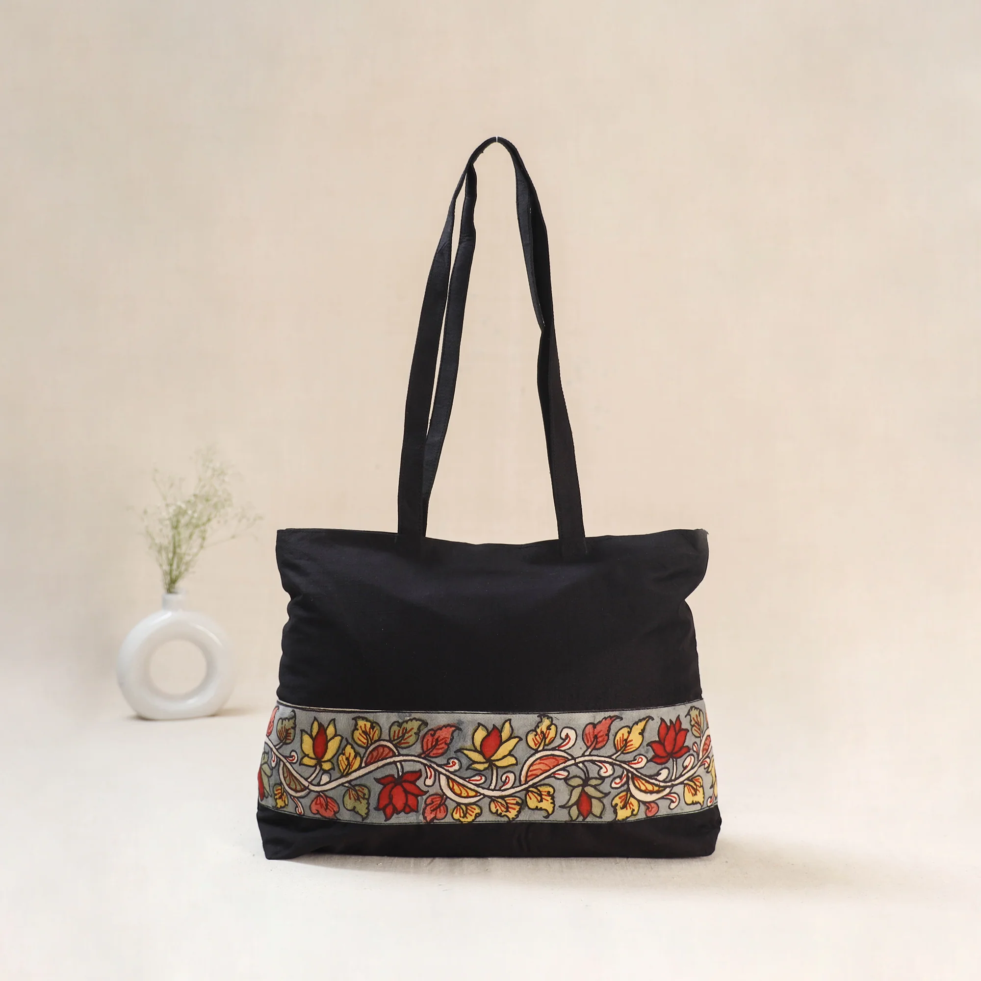 Black - Srikalahasti Kalamkari Handpainted Shoulder Bag 25