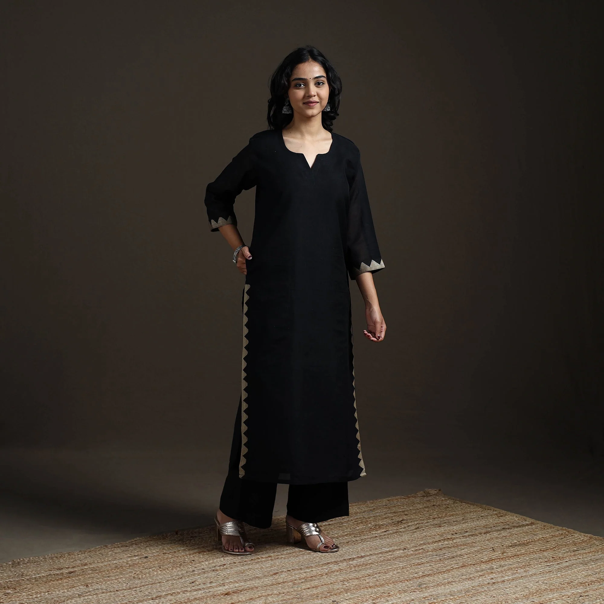 Black - Straight Cotton Dharwad Kurta for women 06