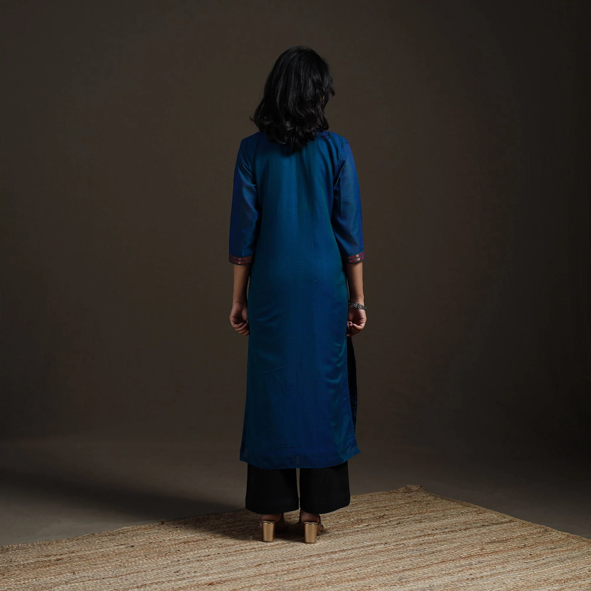 Blue - Straight Cotton Dharwad Kurta for women 19 - Image 4