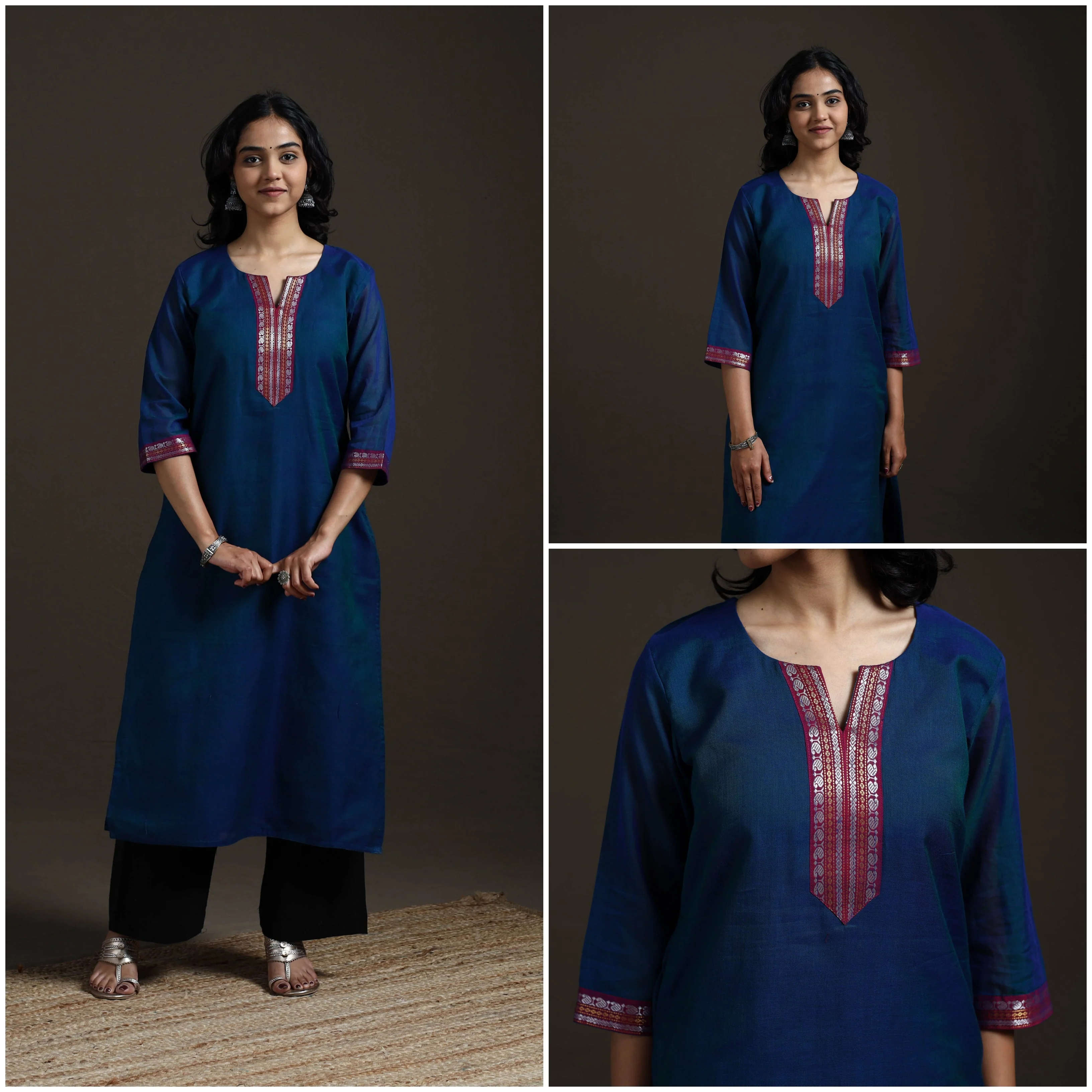 Blue - Straight Cotton Dharwad Kurta for women 20 - Image 3