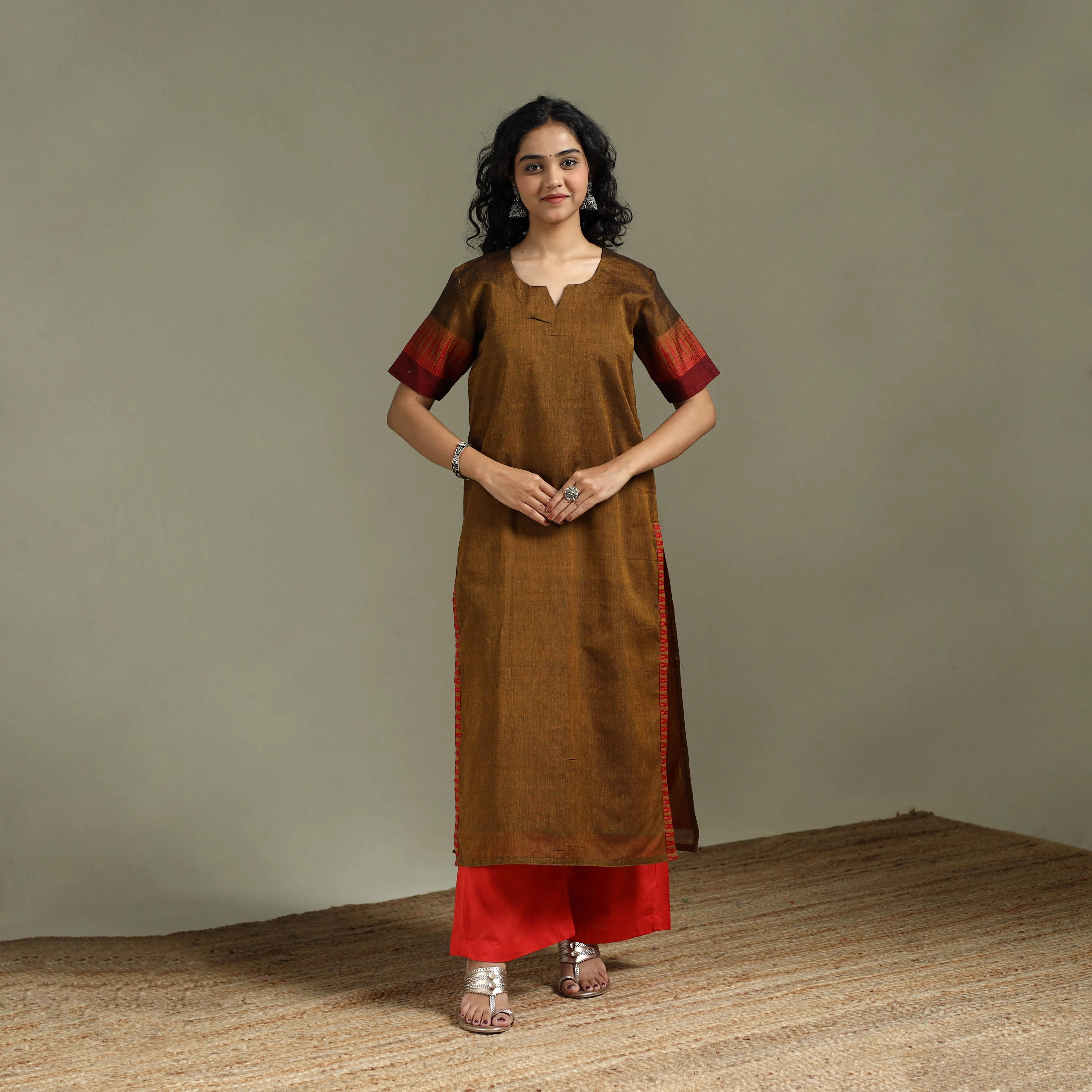 Brown - Straight Cotton Dharwad Kurta for women 23